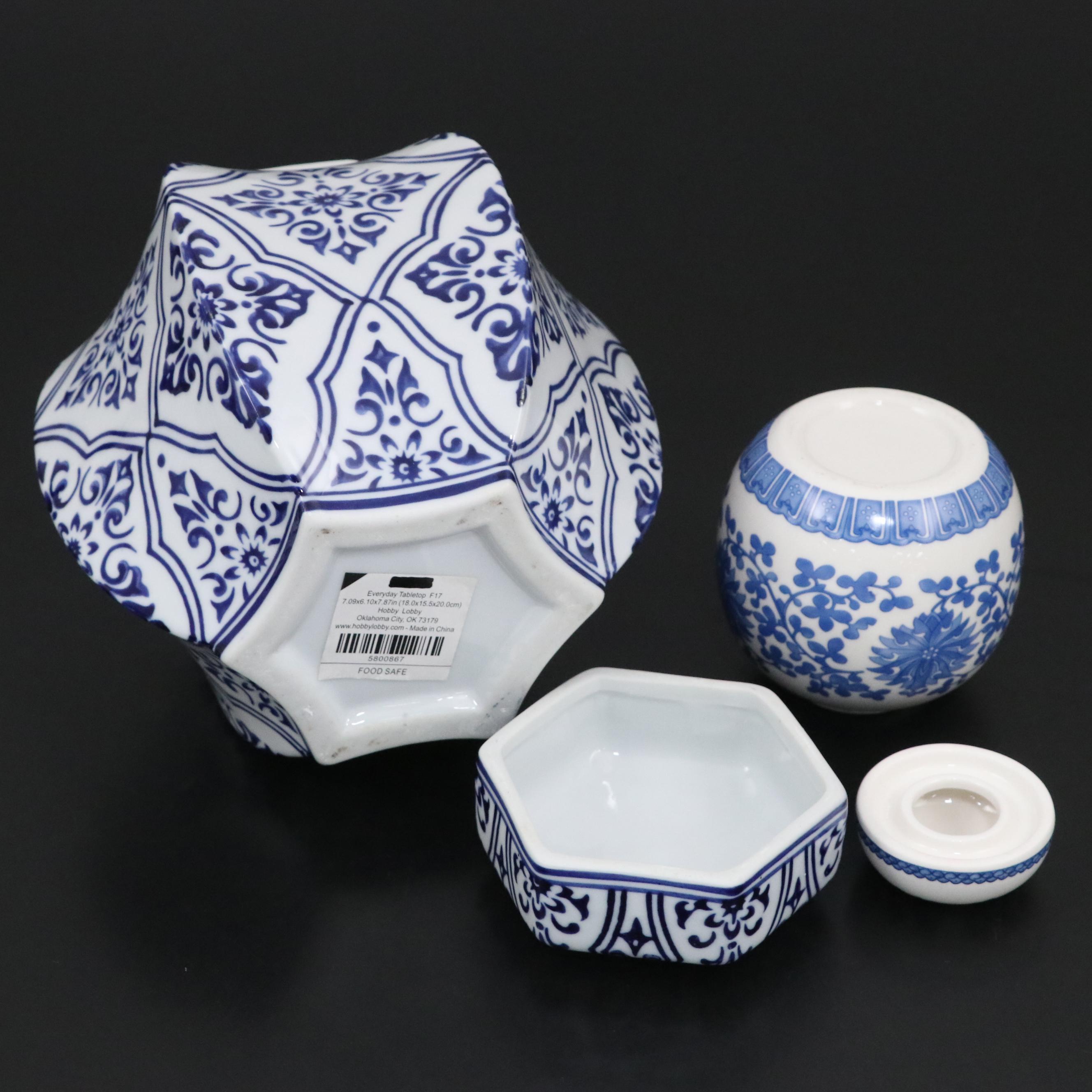 Blue & White Porcelain Ginger Jar with Takahashi Lidded Box and Small Ginger Jar