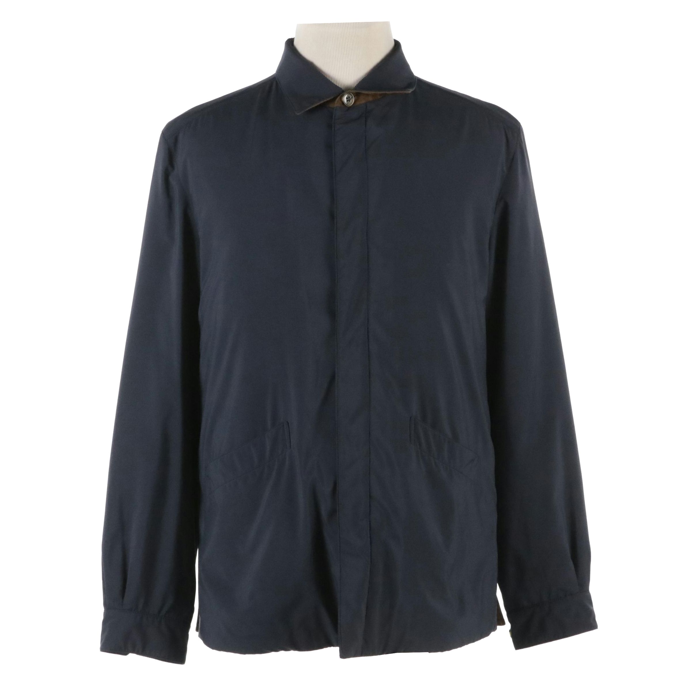 Men's Loro Piana Navy Blue Cashmere-Lined Windbreaker Jacket