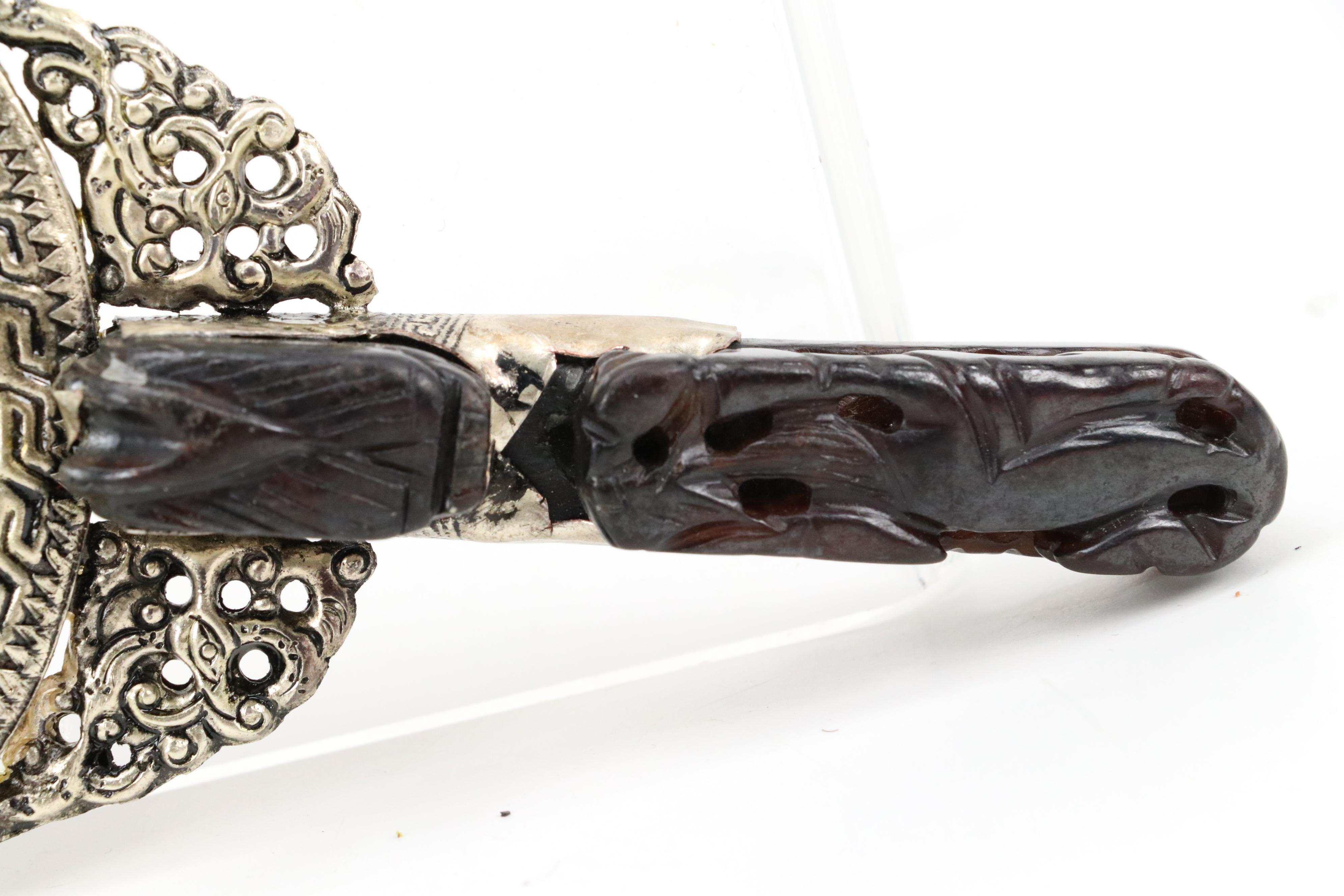 Chinese Serpentine Belt Hook Mirror with Dragon Motif