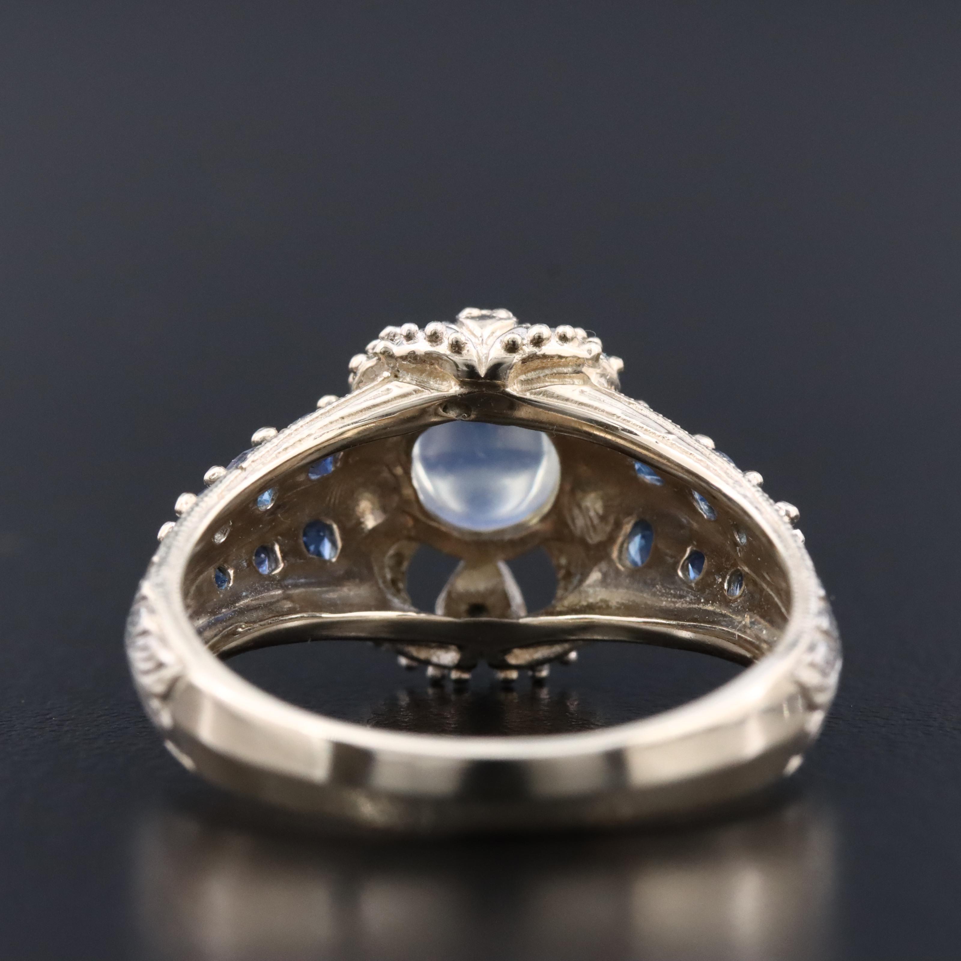 14K Rainbow Moonstone, Sapphire and Diamond Ring