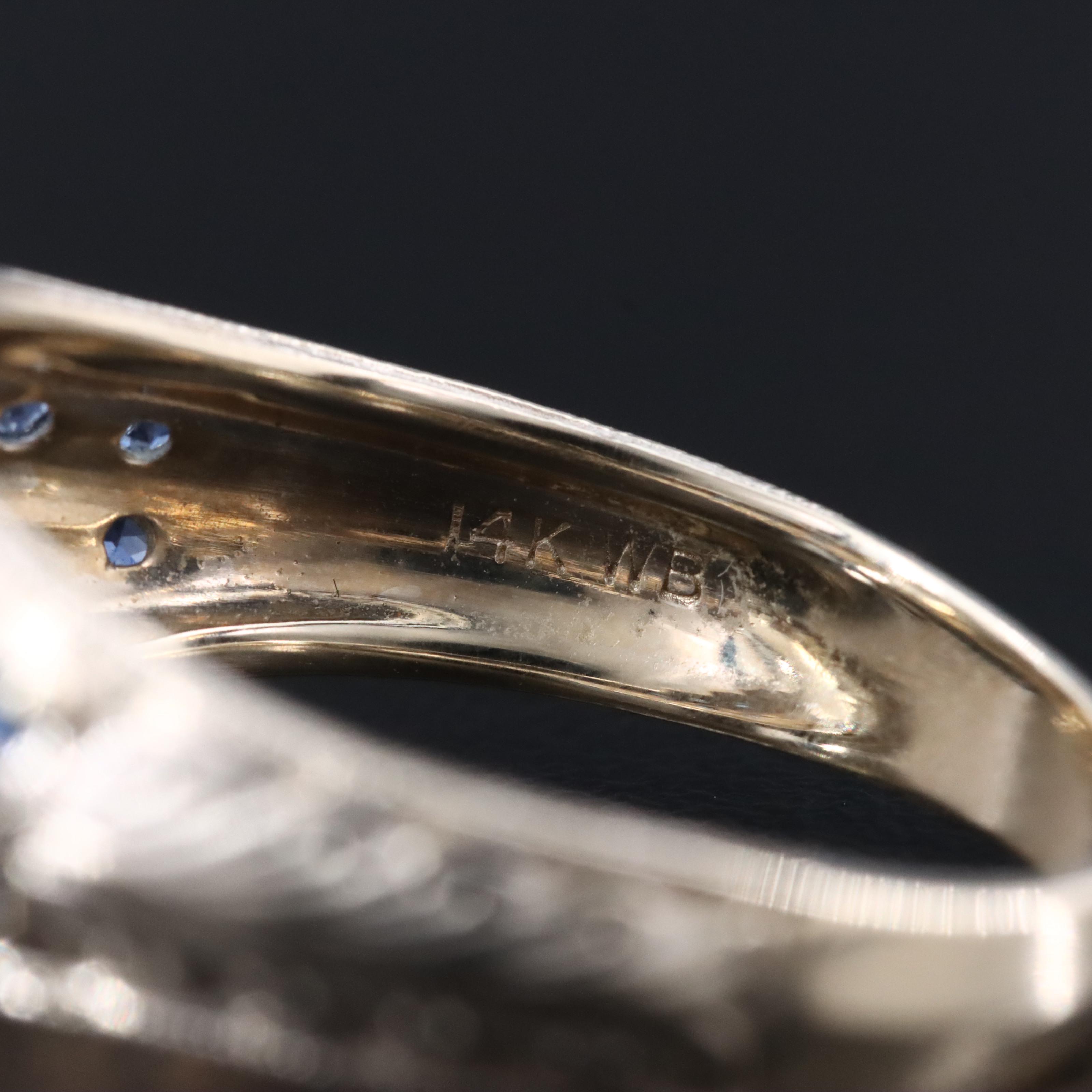 14K Rainbow Moonstone, Sapphire and Diamond Ring