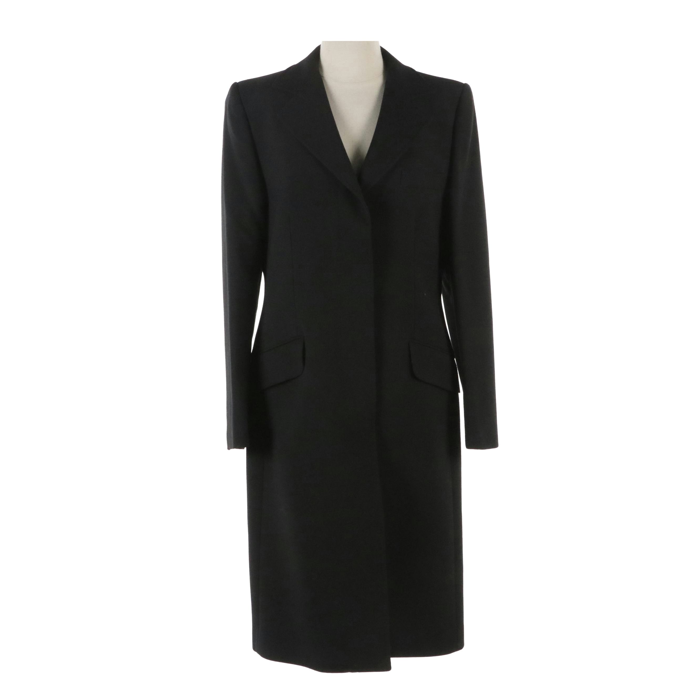 Dolce & Gabbana Black Wool Coat with Leopard Print Lining