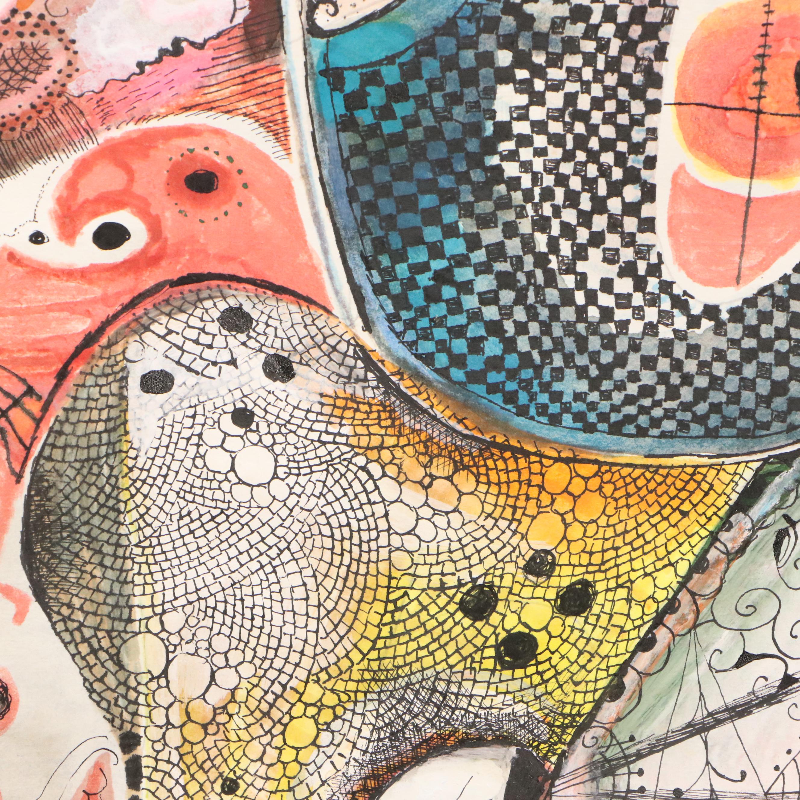 Nikolay Manuylov "Kuk" Surrealist Watercolor Painting, 2004