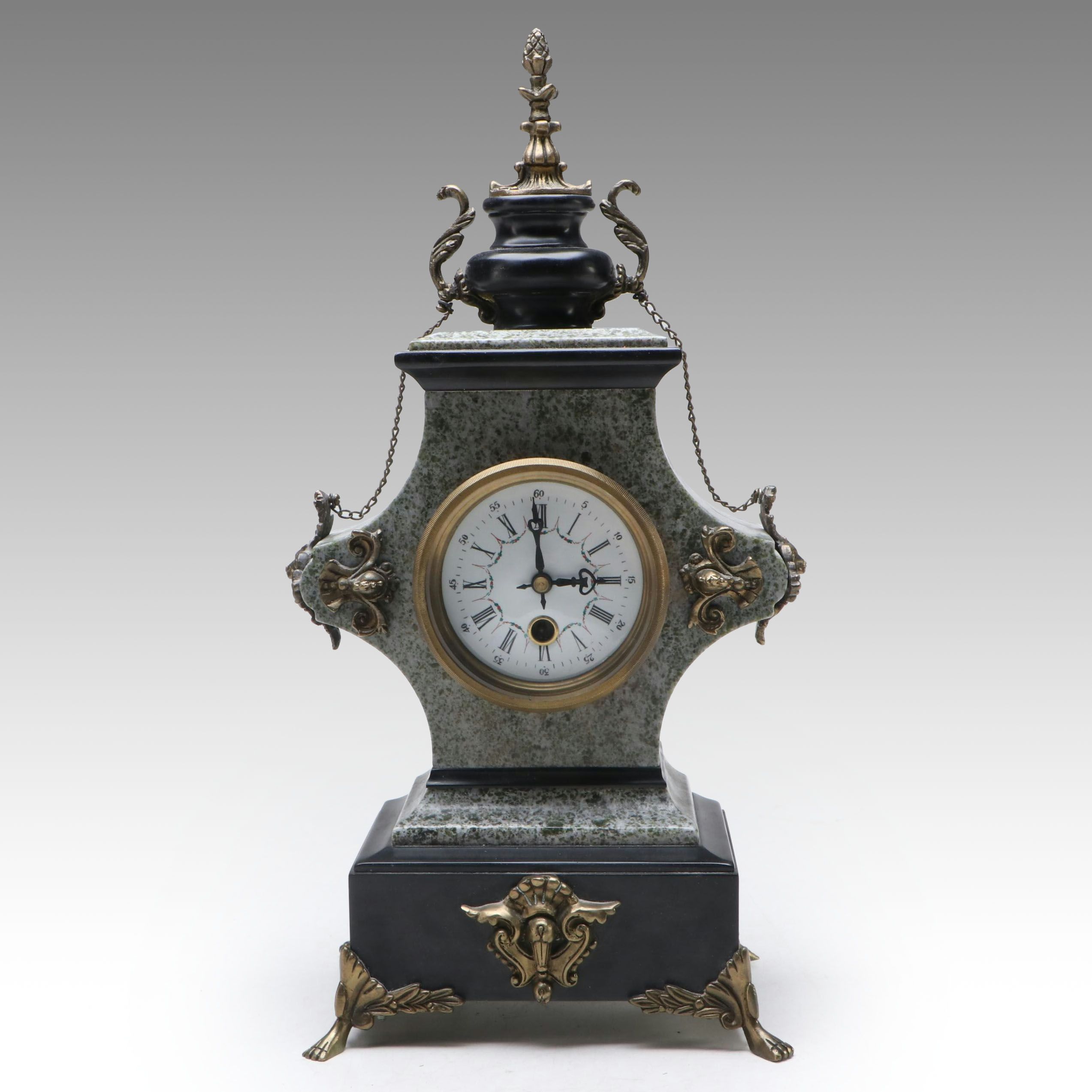 Victorian Style Ornamental Marble and Bronze Mantel Clock