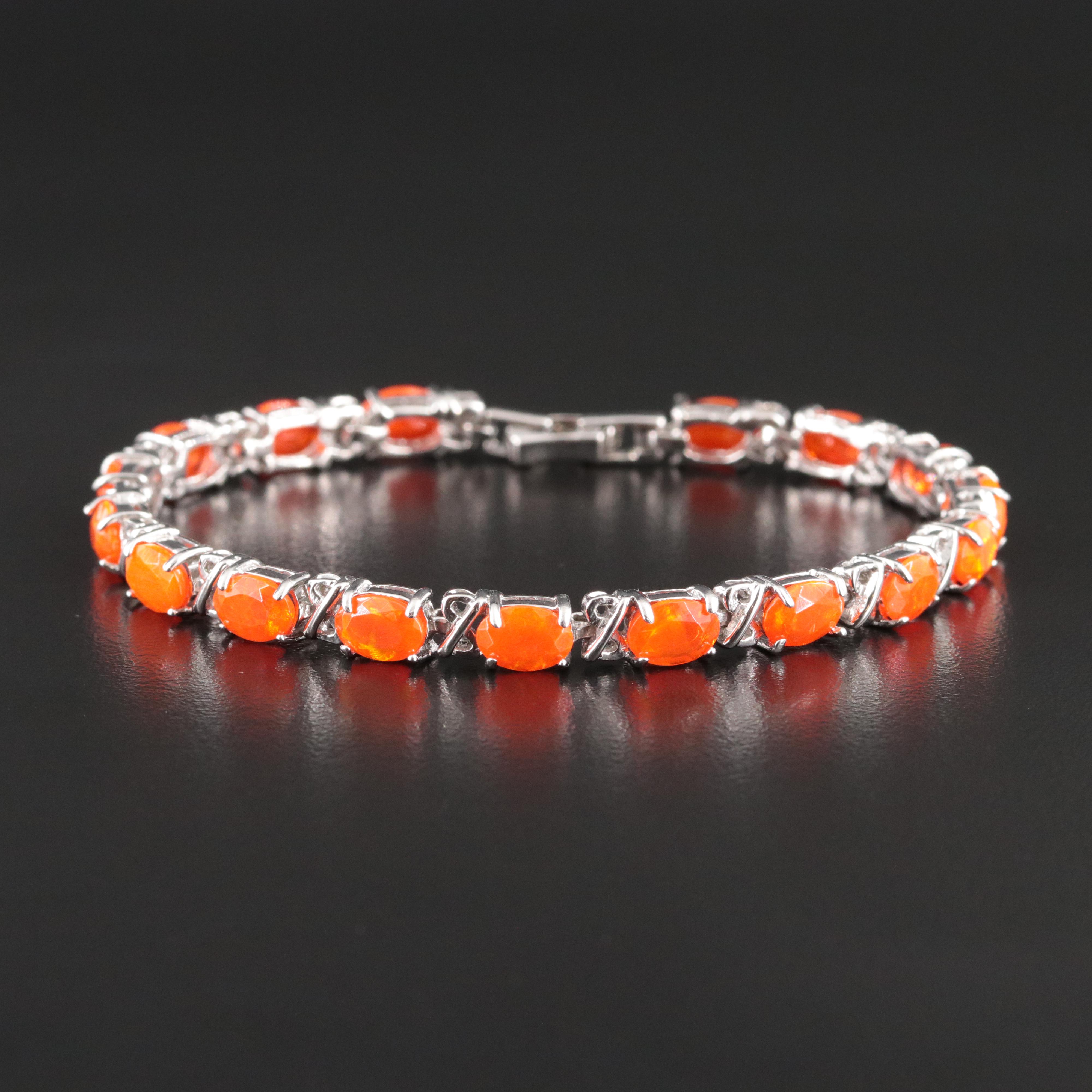 Sterling Fire Opal Line Bracelet