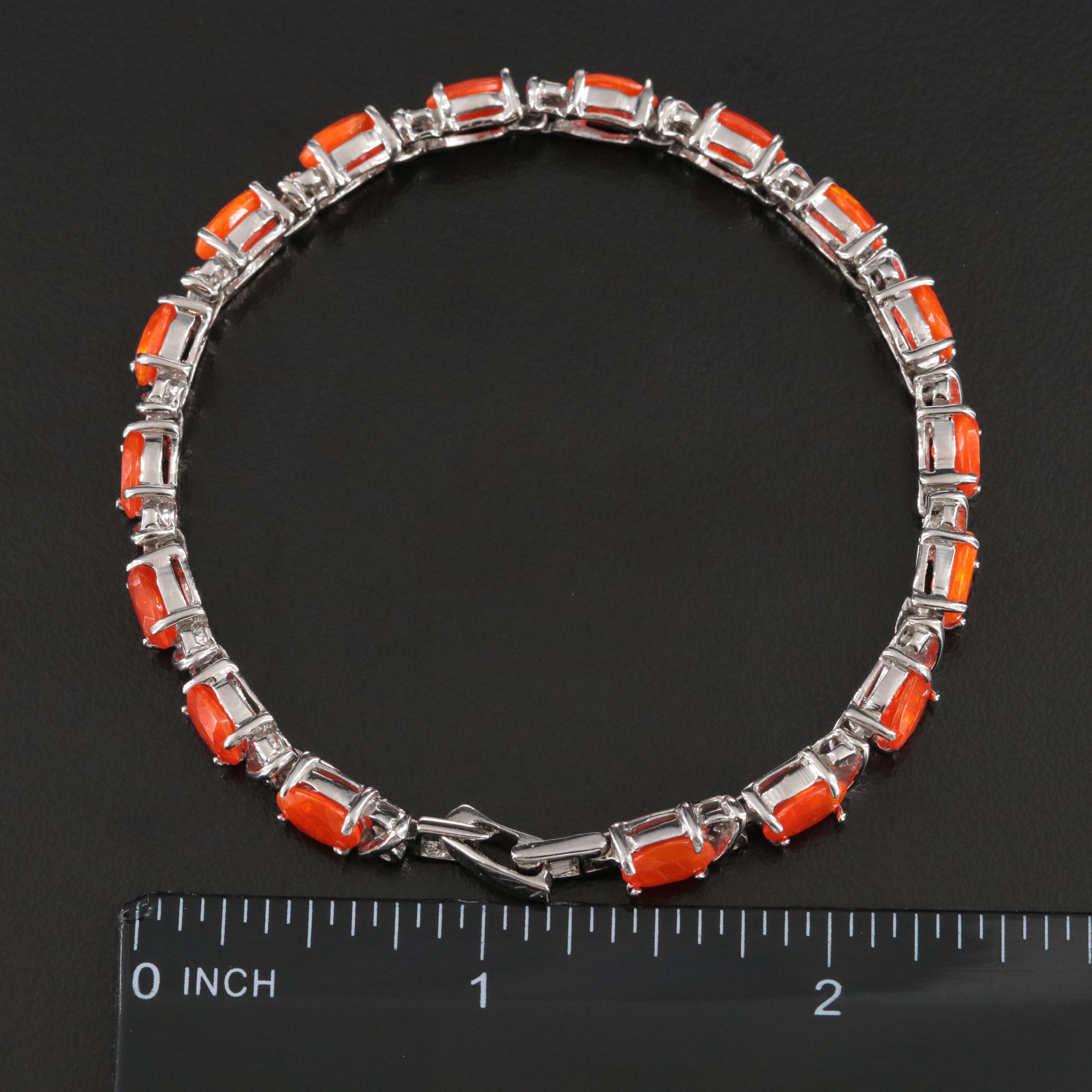 Sterling Fire Opal Line Bracelet
