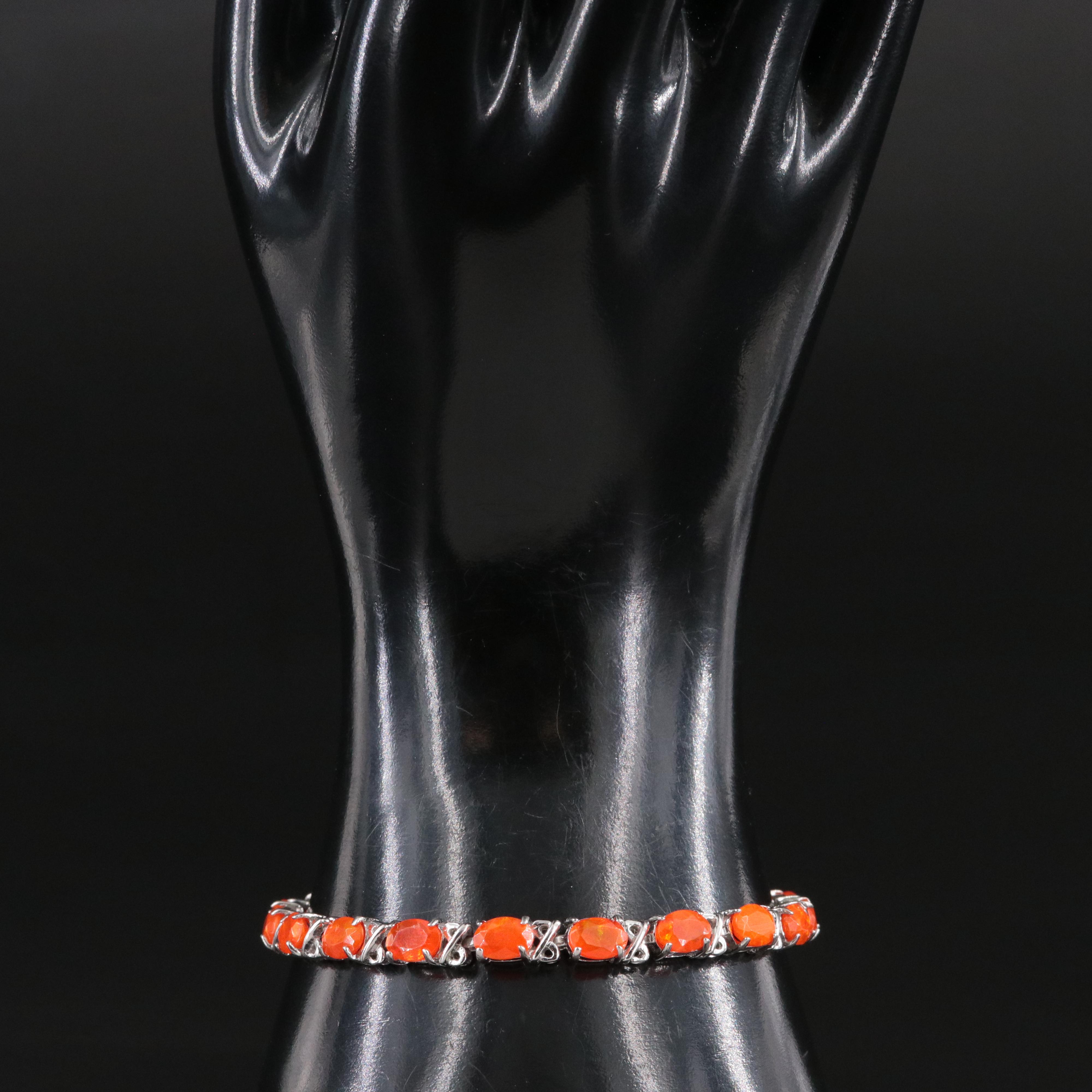 Sterling Fire Opal Line Bracelet