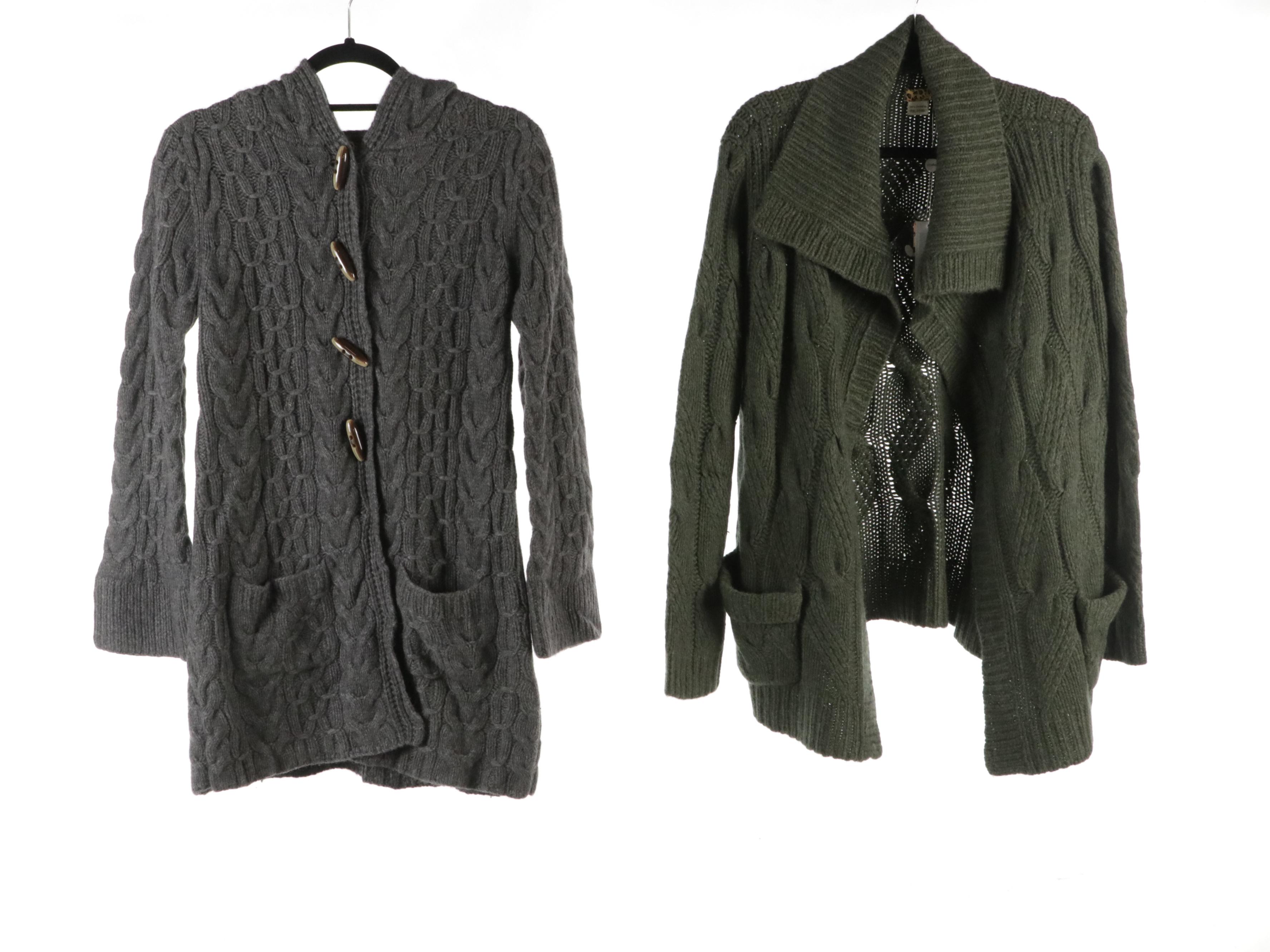 Cochni Knit Cashmere Open Front and Hooded Cardigan Sweaters, With Tags