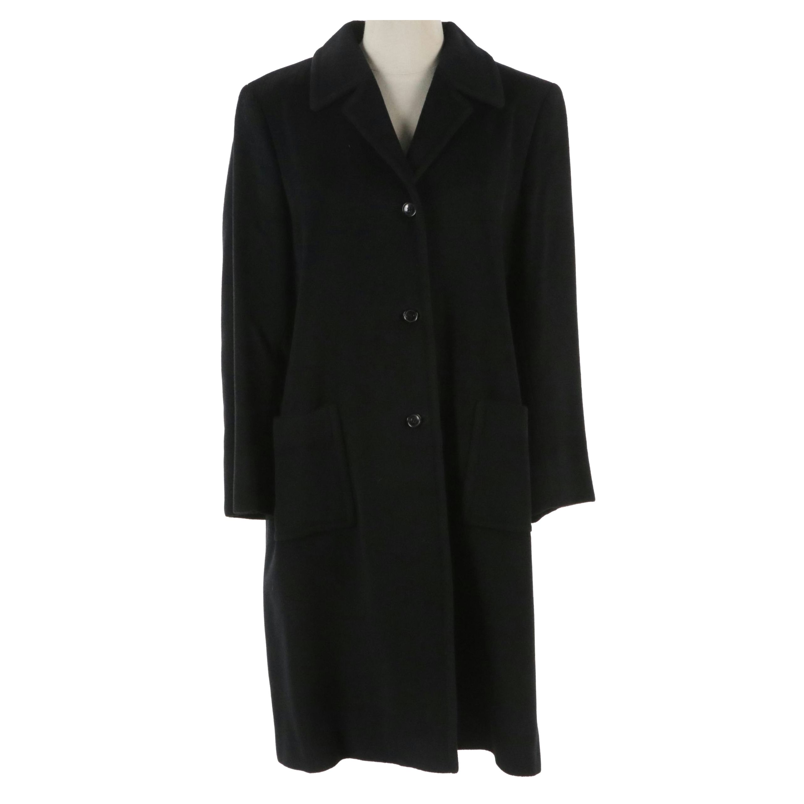 Luciano Barbera Black Wool and Cashmere Blend Three-Button Coat