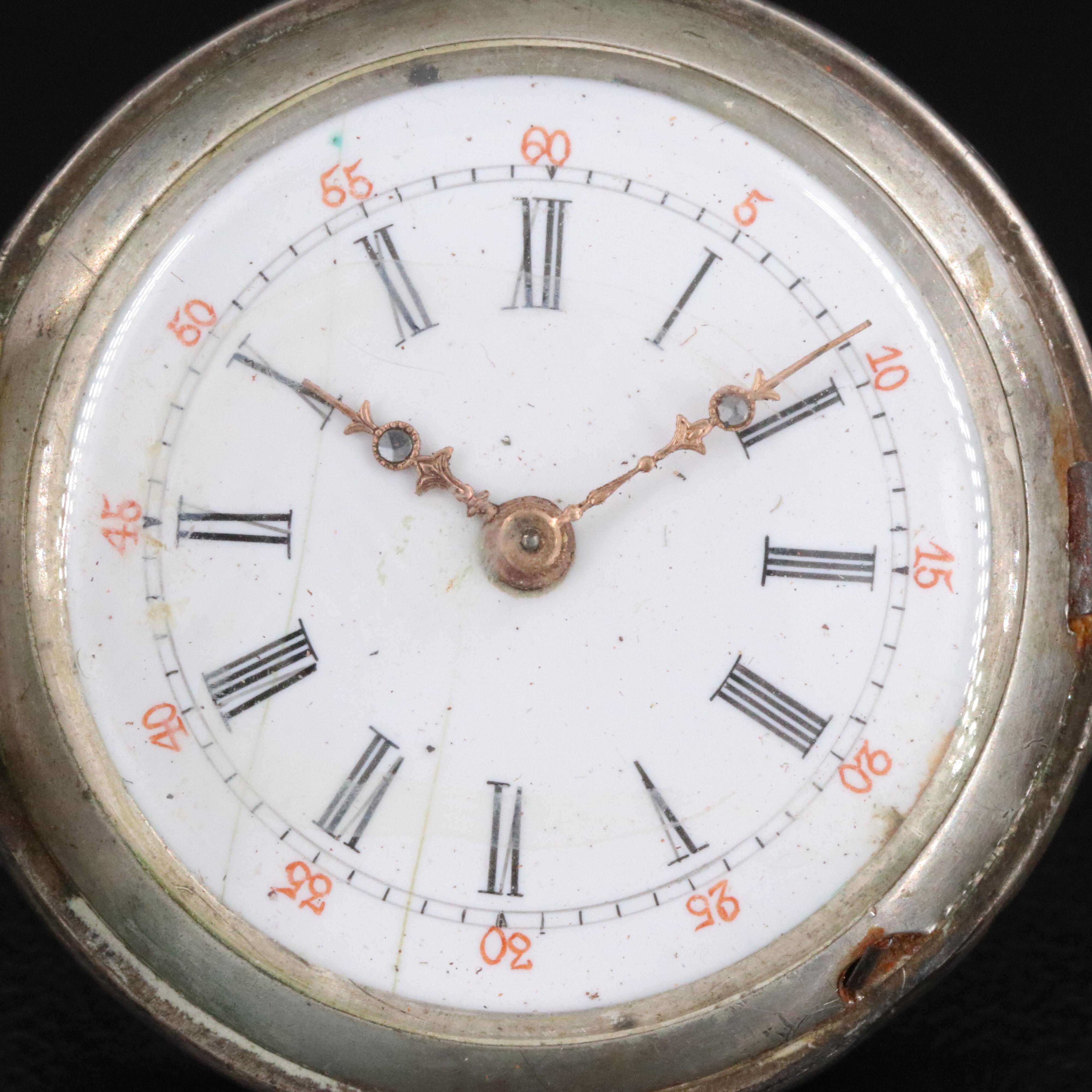 800 Silver Swiss Stem Wind Pocket Watch