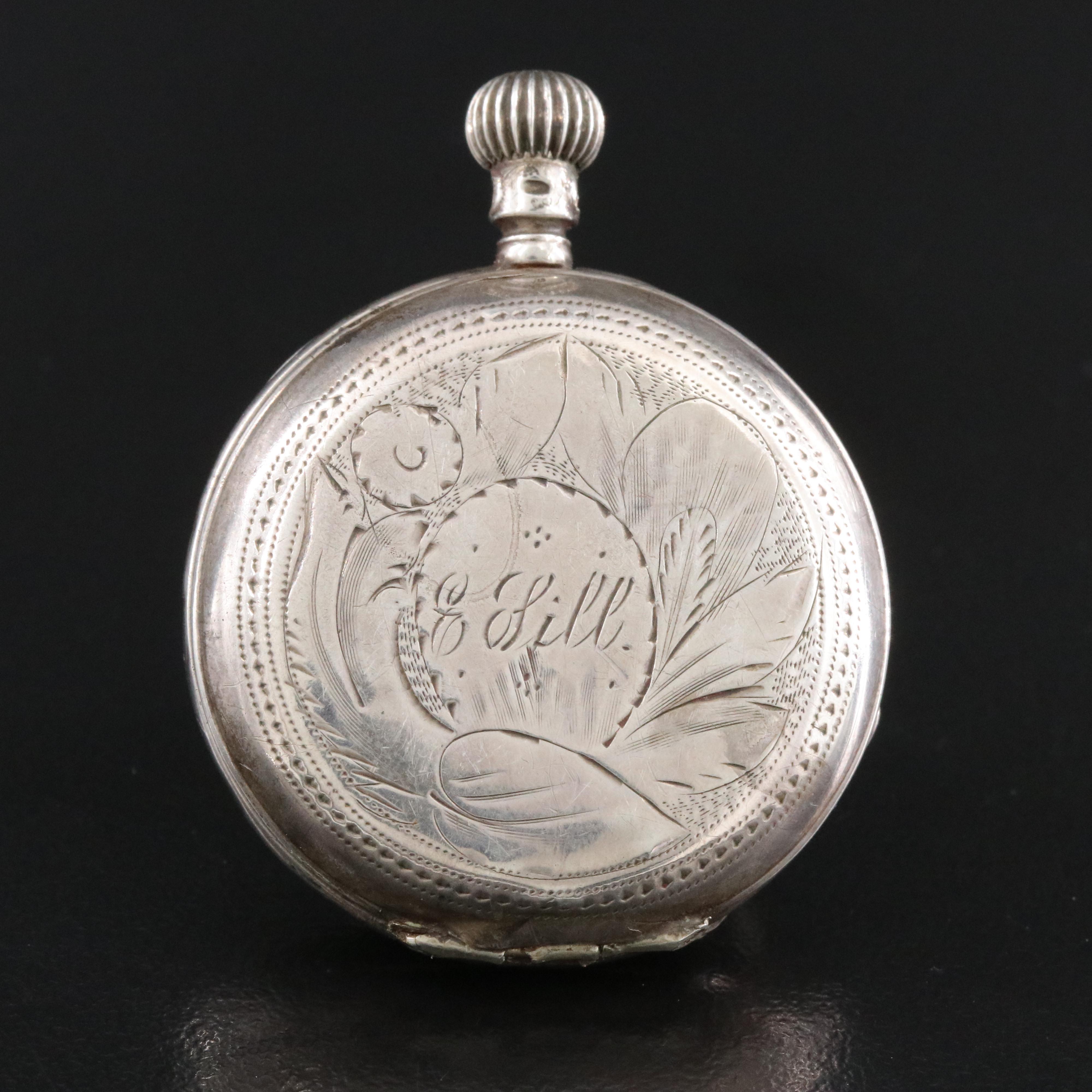 800 Silver Swiss Stem Wind Pocket Watch