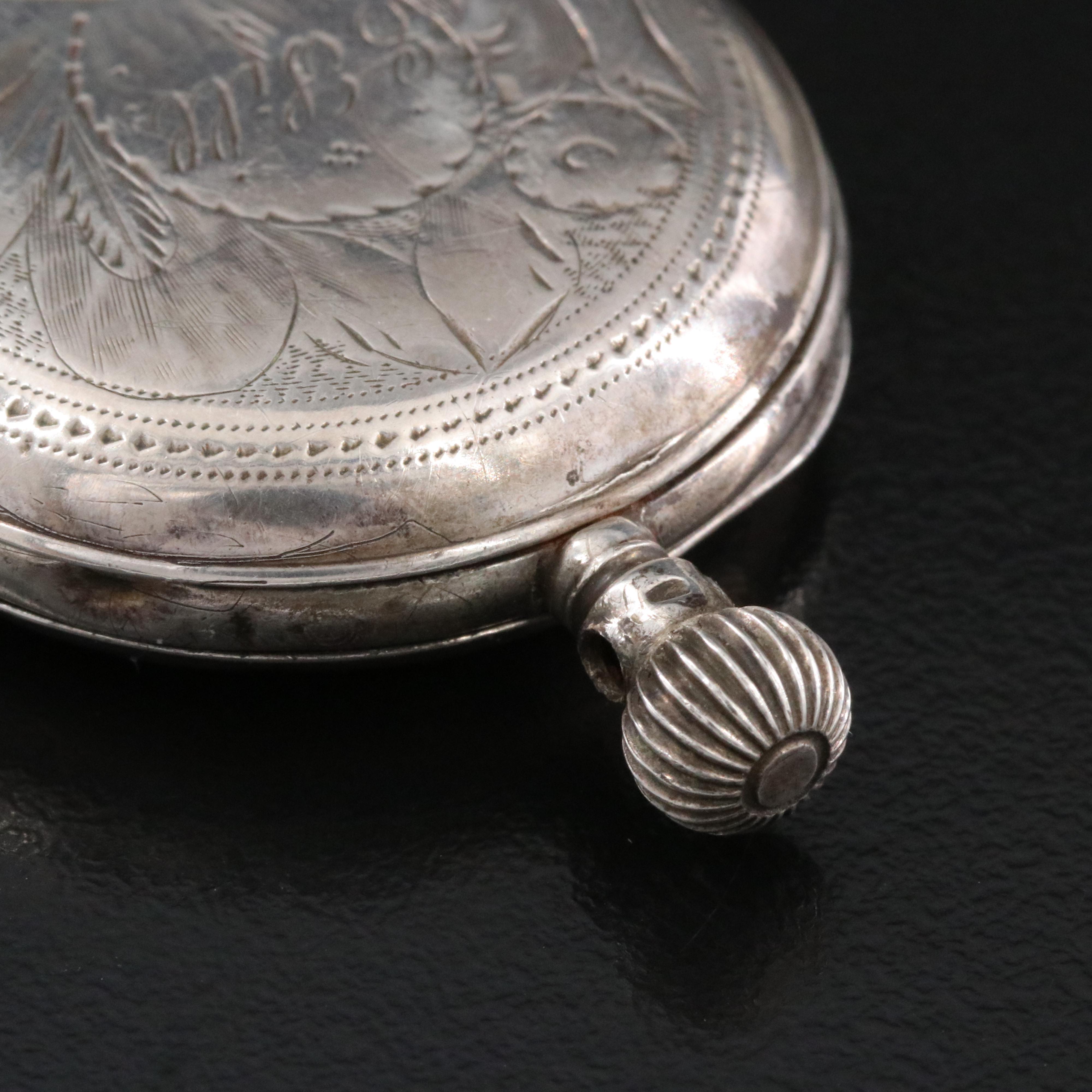 800 Silver Swiss Stem Wind Pocket Watch
