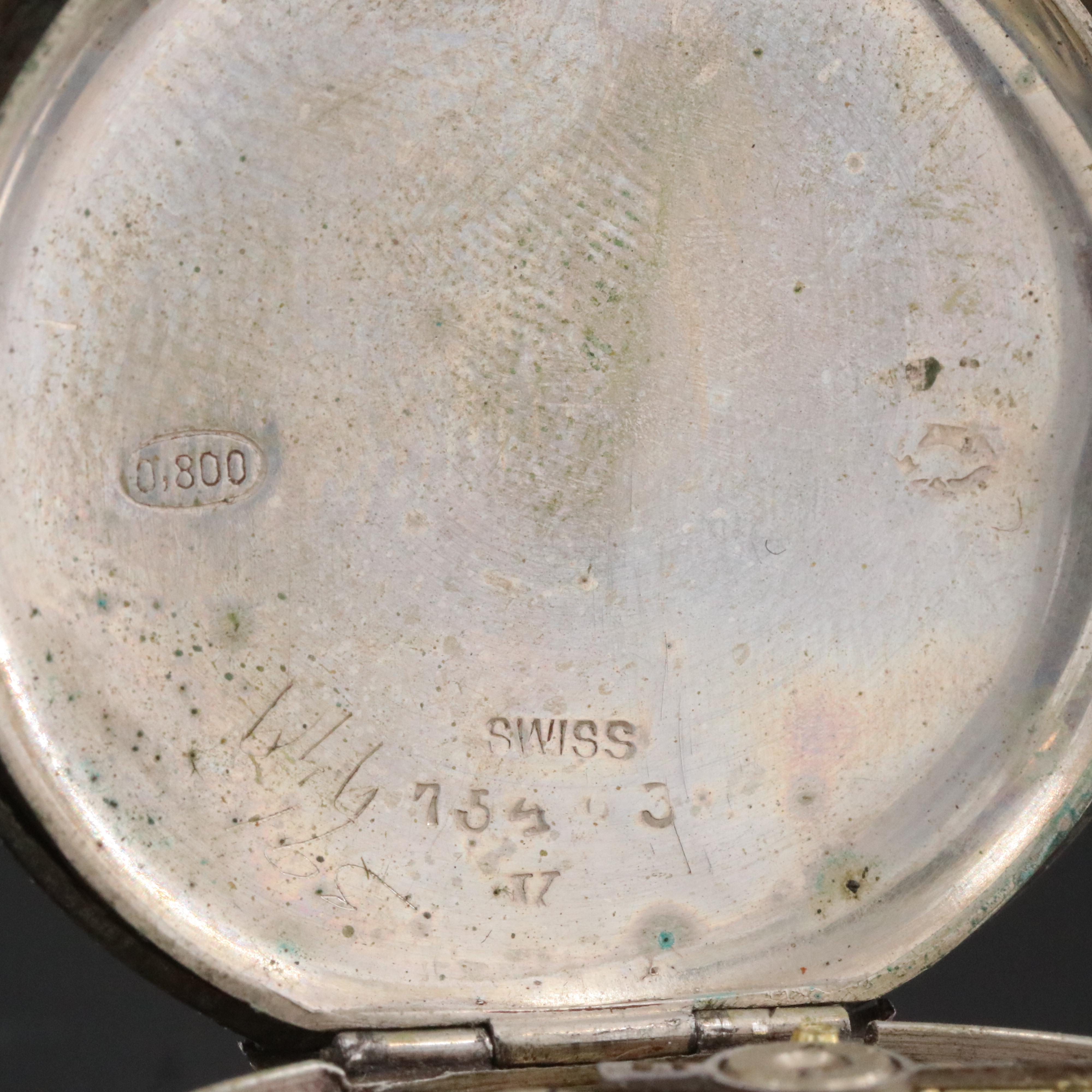 800 Silver Swiss Stem Wind Pocket Watch