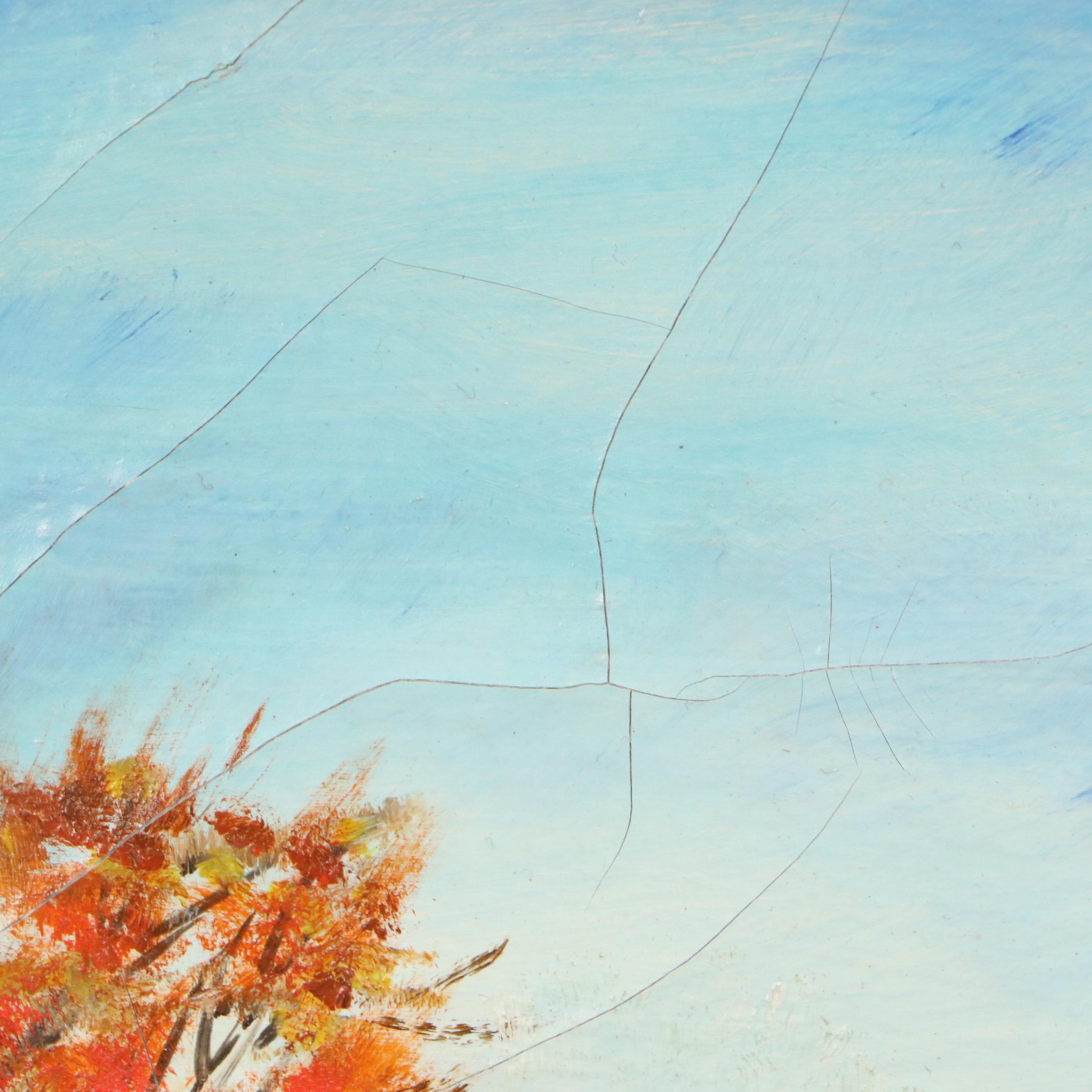 Winter Farm Landscape Oil Painting, Mid-20th Century