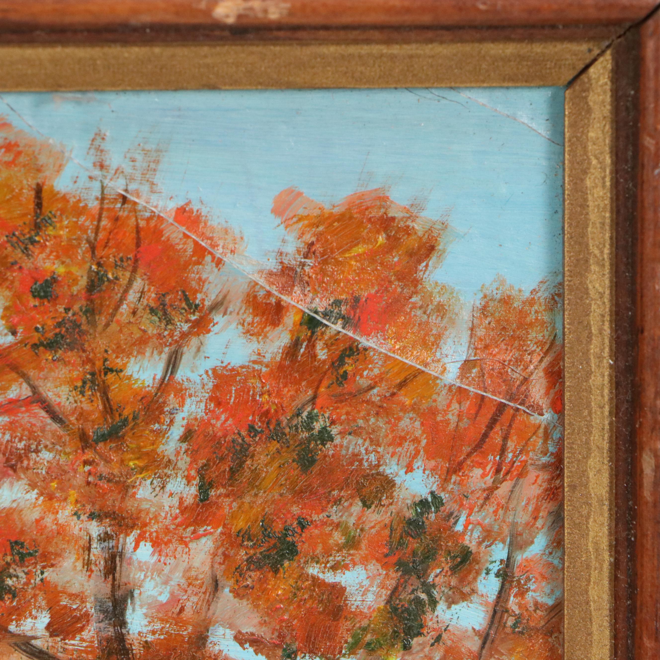 Winter Farm Landscape Oil Painting, Mid-20th Century