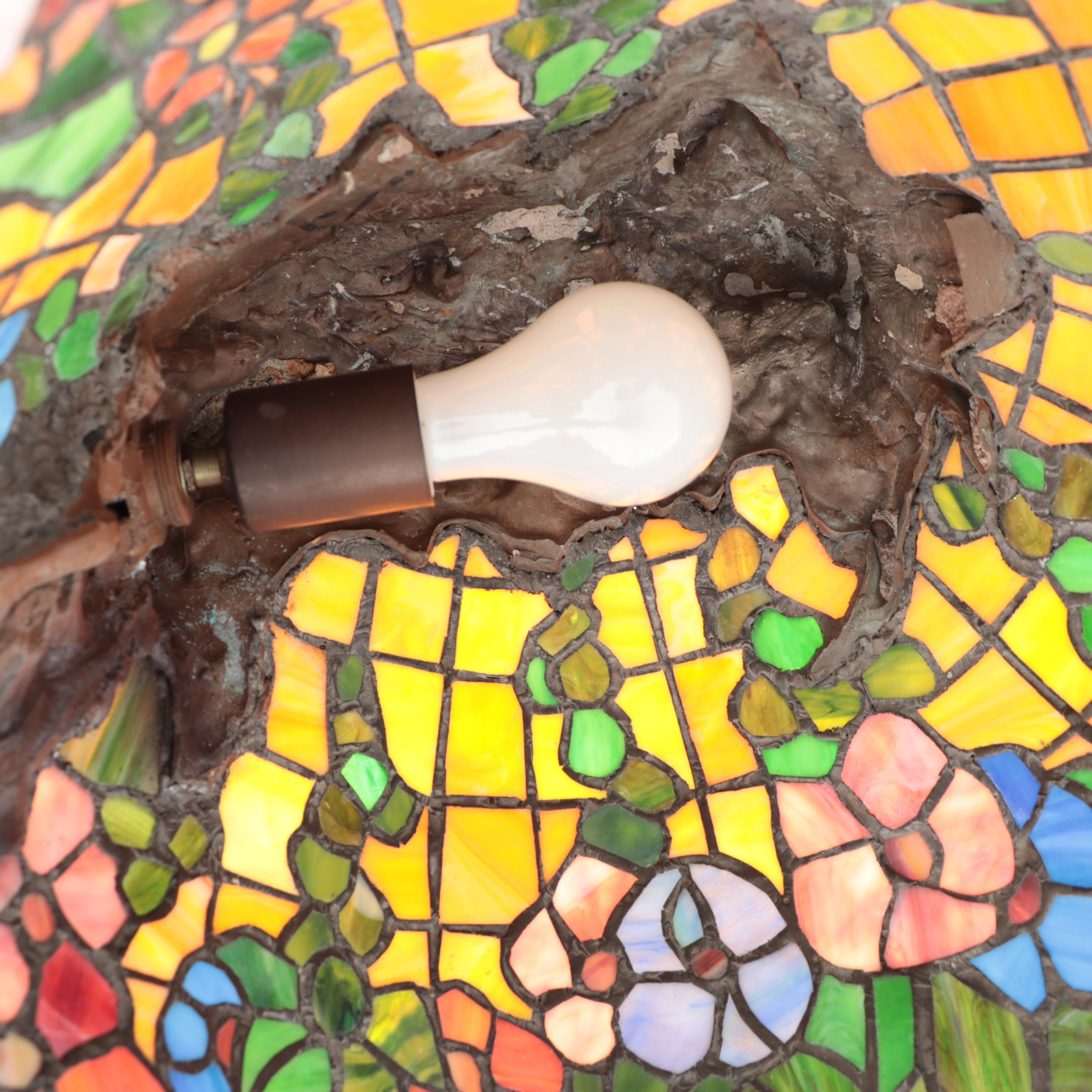 E. Thomasson Art Nouveau "Daphne" Bronze Table Lamp with Slag Glass Shade