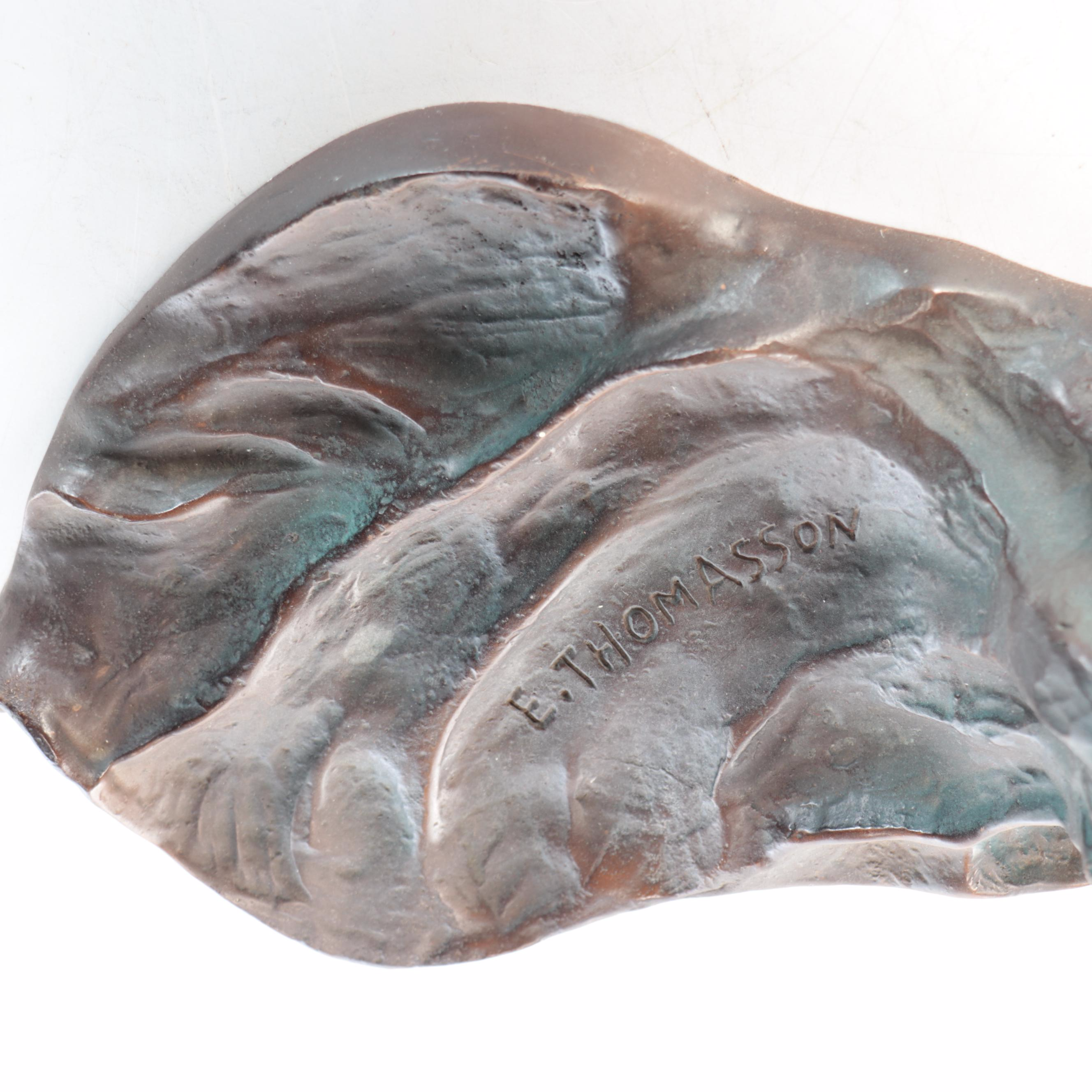 E. Thomasson Art Nouveau "Daphne" Bronze Table Lamp with Slag Glass Shade