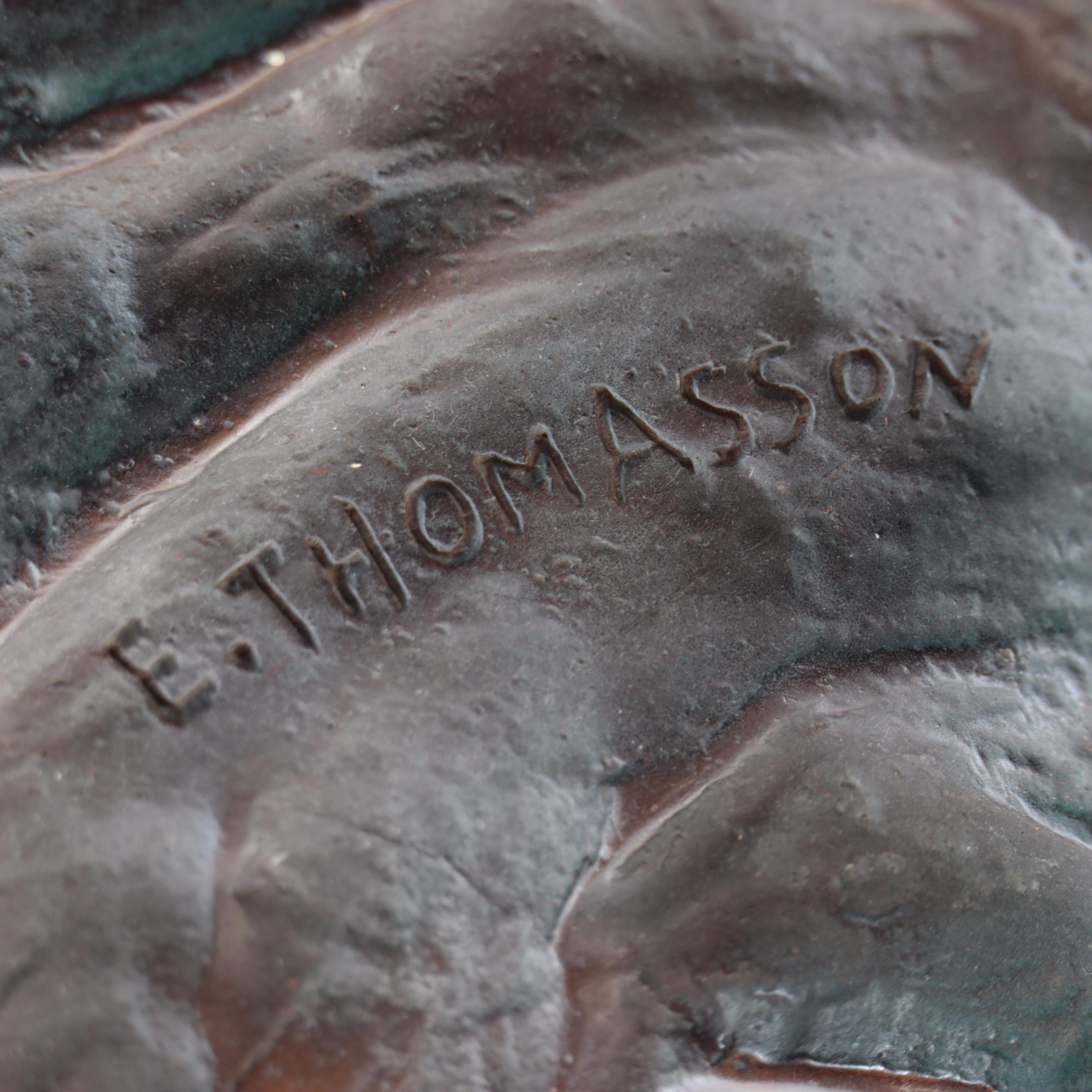 E. Thomasson Art Nouveau "Daphne" Bronze Table Lamp with Slag Glass Shade