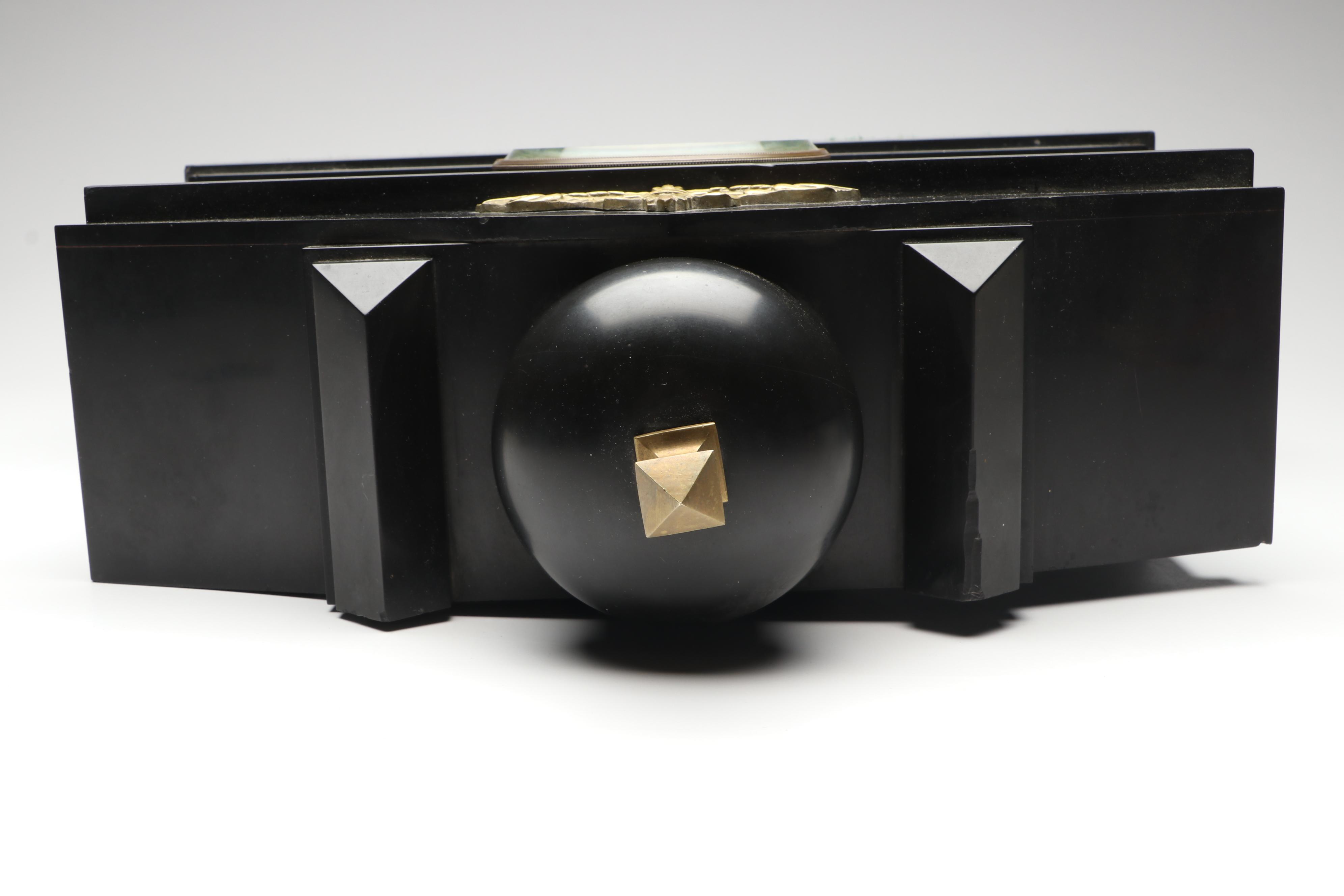 Ansonia Neoclassical Style Black Stone and Patinated Metal Mantel Clock