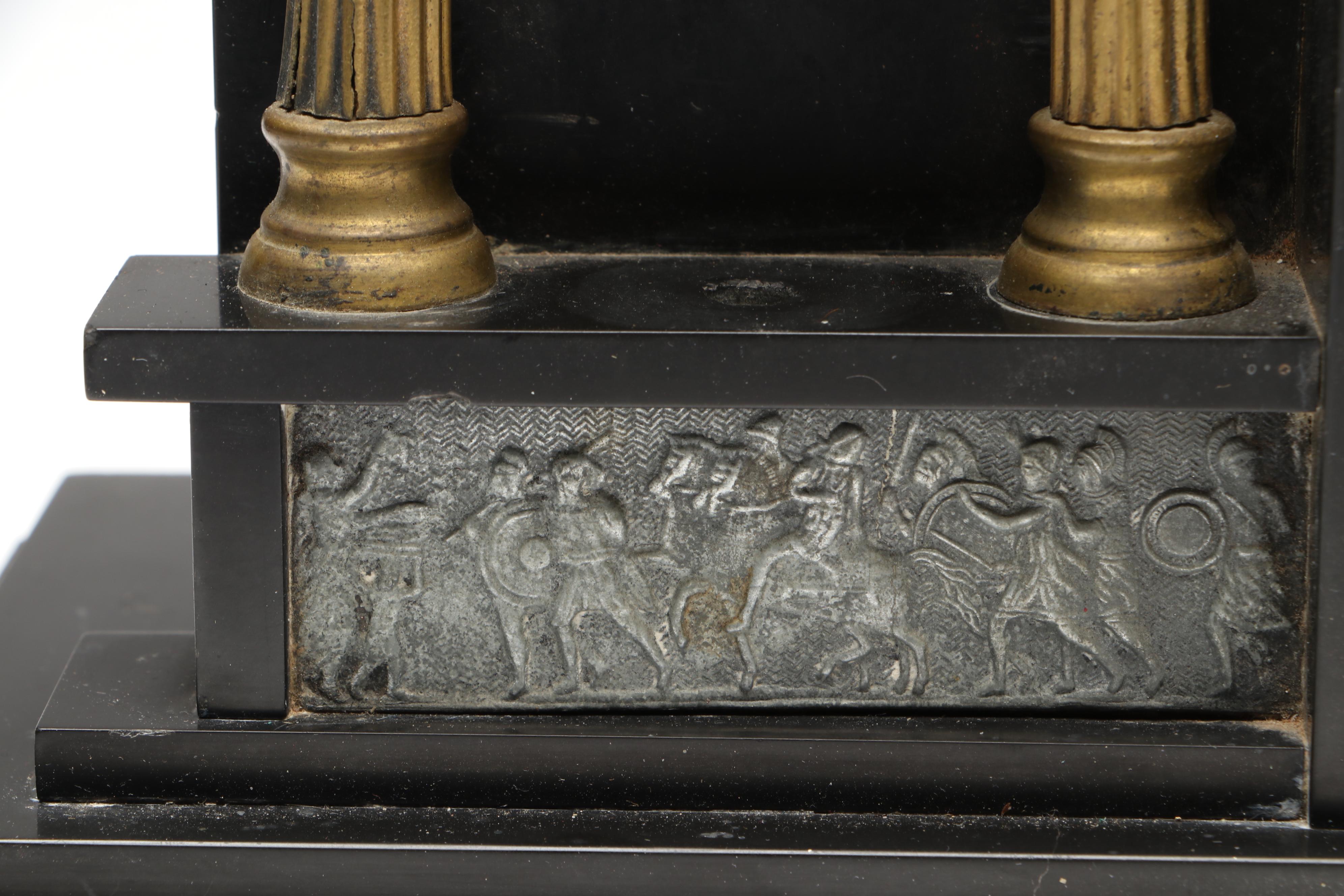 Ansonia Neoclassical Style Black Stone and Patinated Metal Mantel Clock