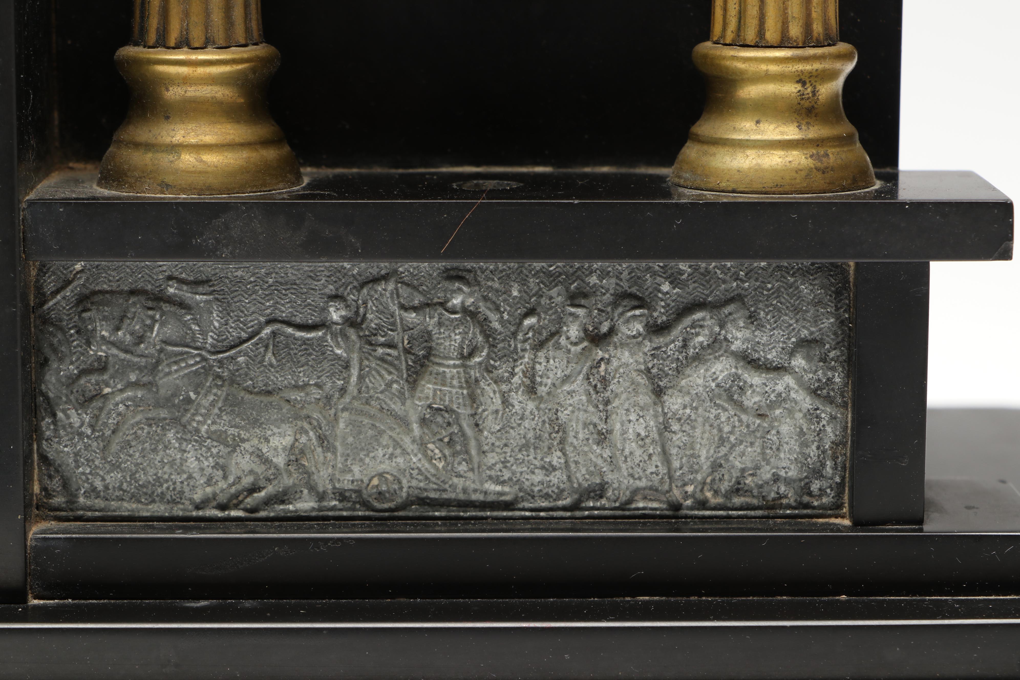 Ansonia Neoclassical Style Black Stone and Patinated Metal Mantel Clock