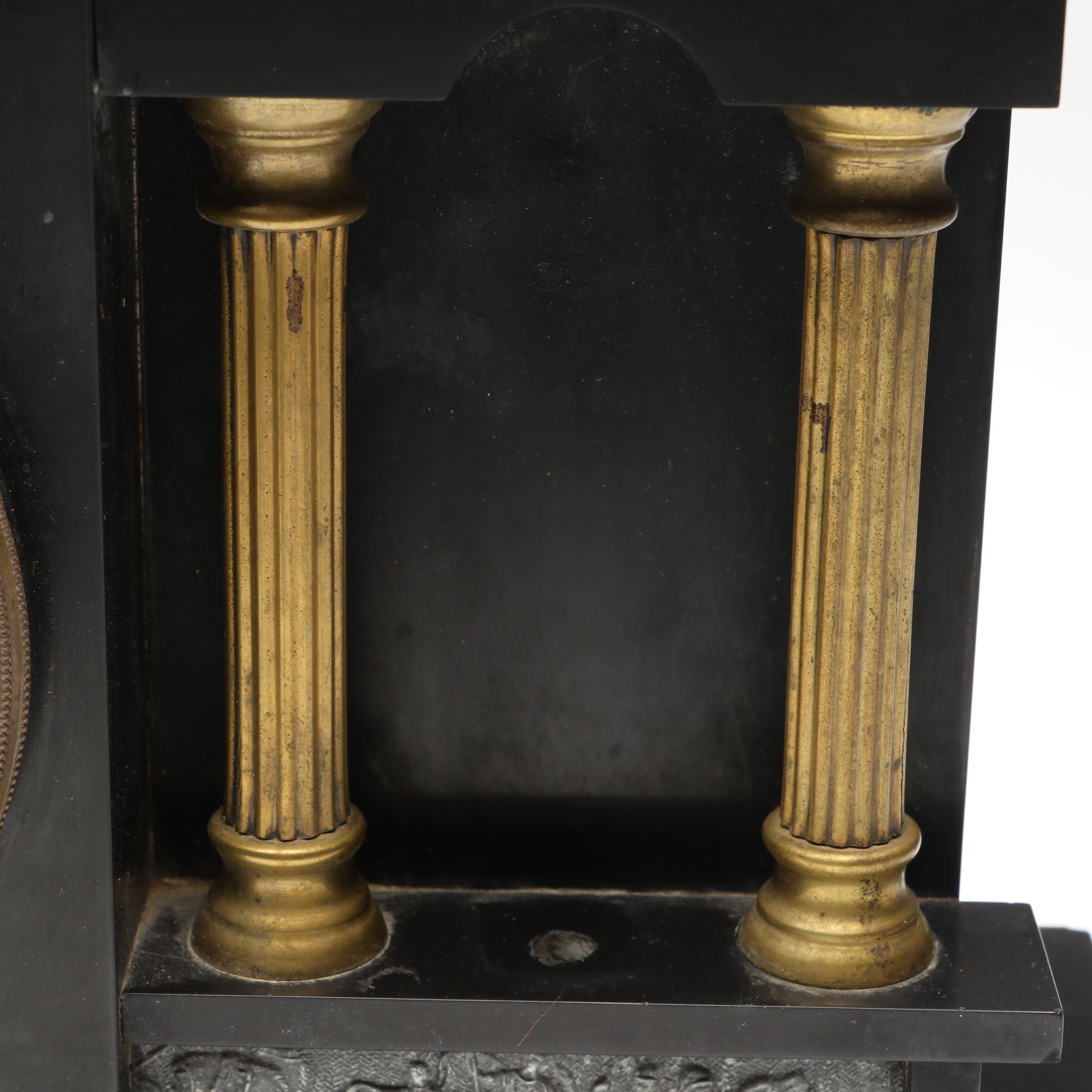 Ansonia Neoclassical Style Black Stone and Patinated Metal Mantel Clock