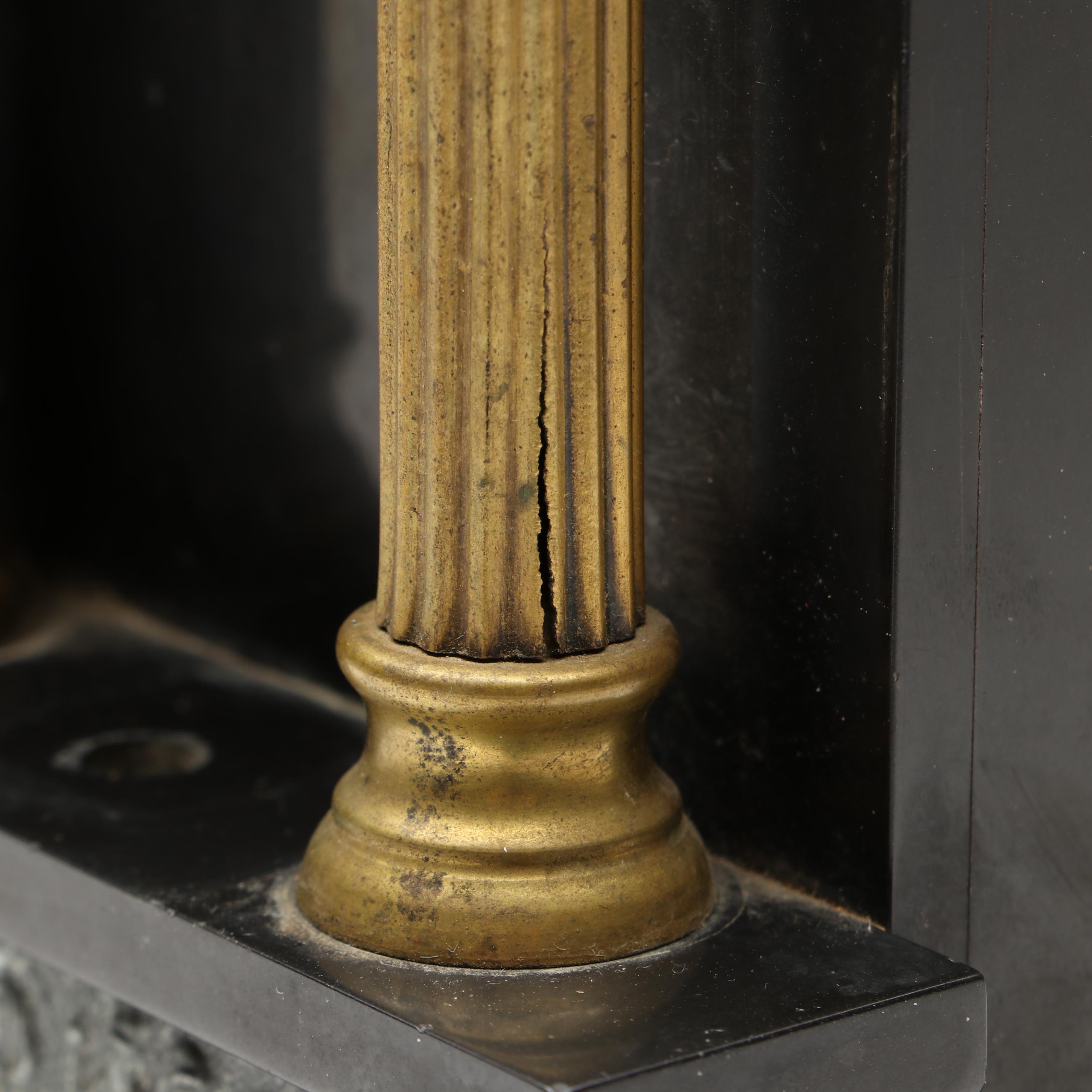 Ansonia Neoclassical Style Black Stone and Patinated Metal Mantel Clock