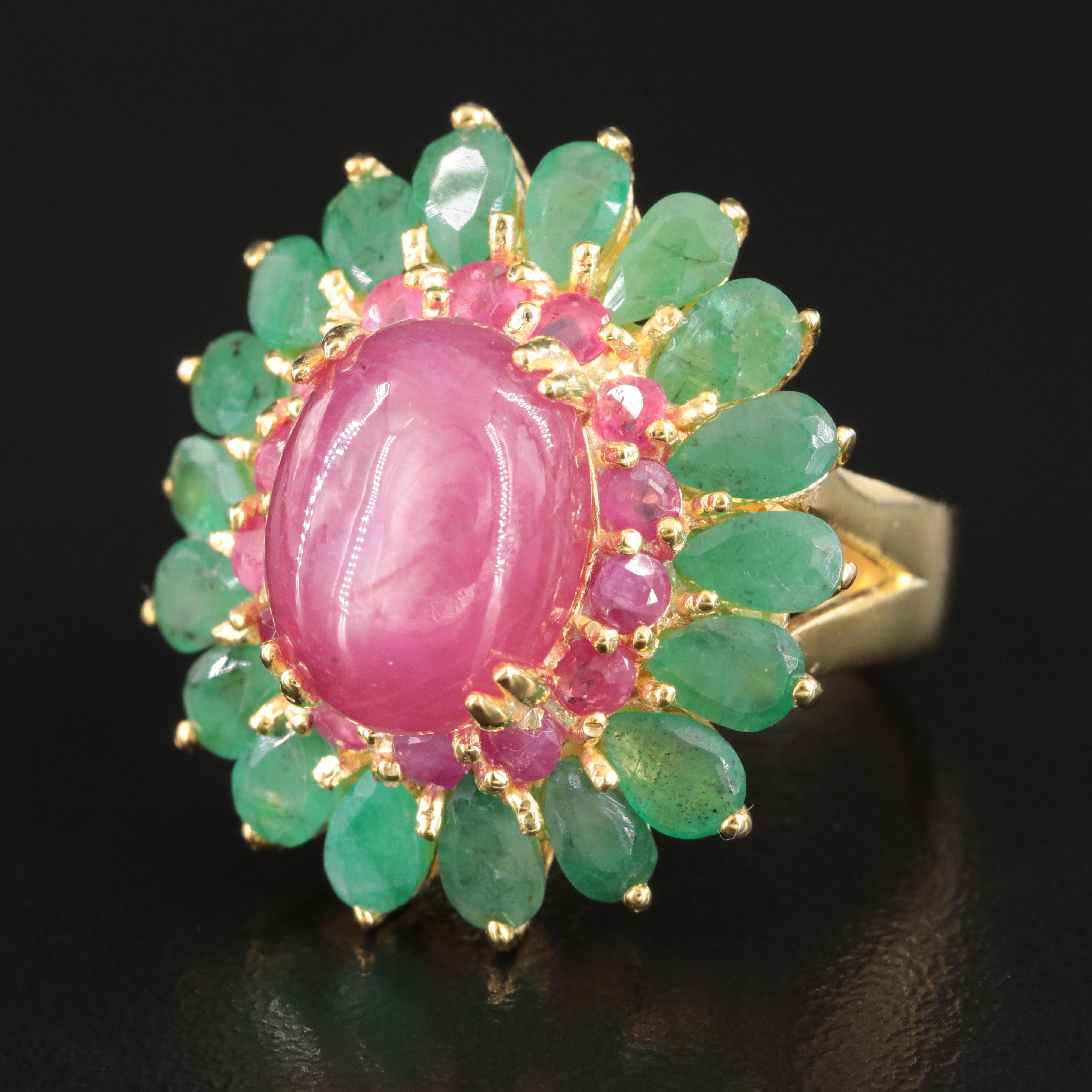 Sterling Emerald and Filled Floral Ring