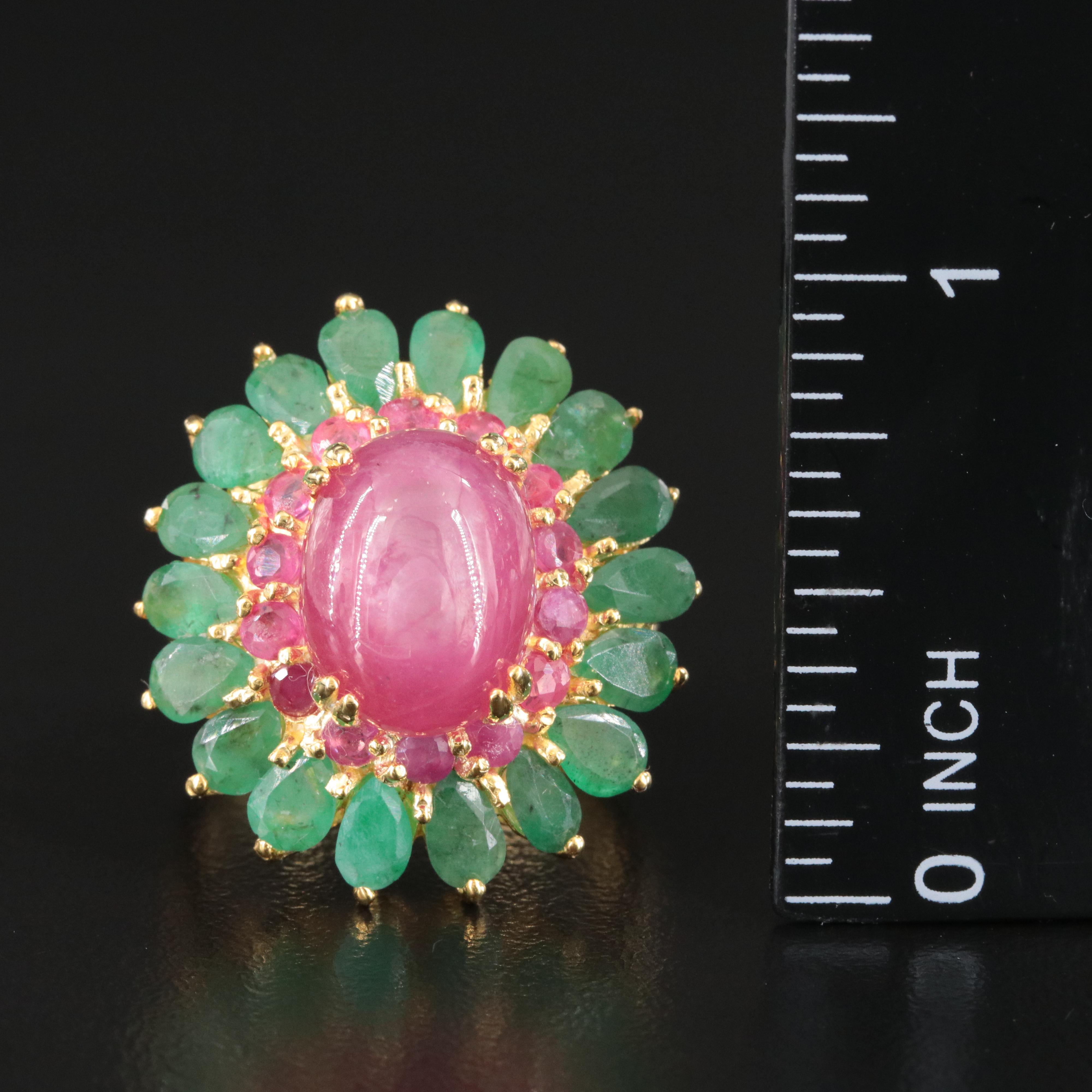 Sterling Emerald and Filled Floral Ring