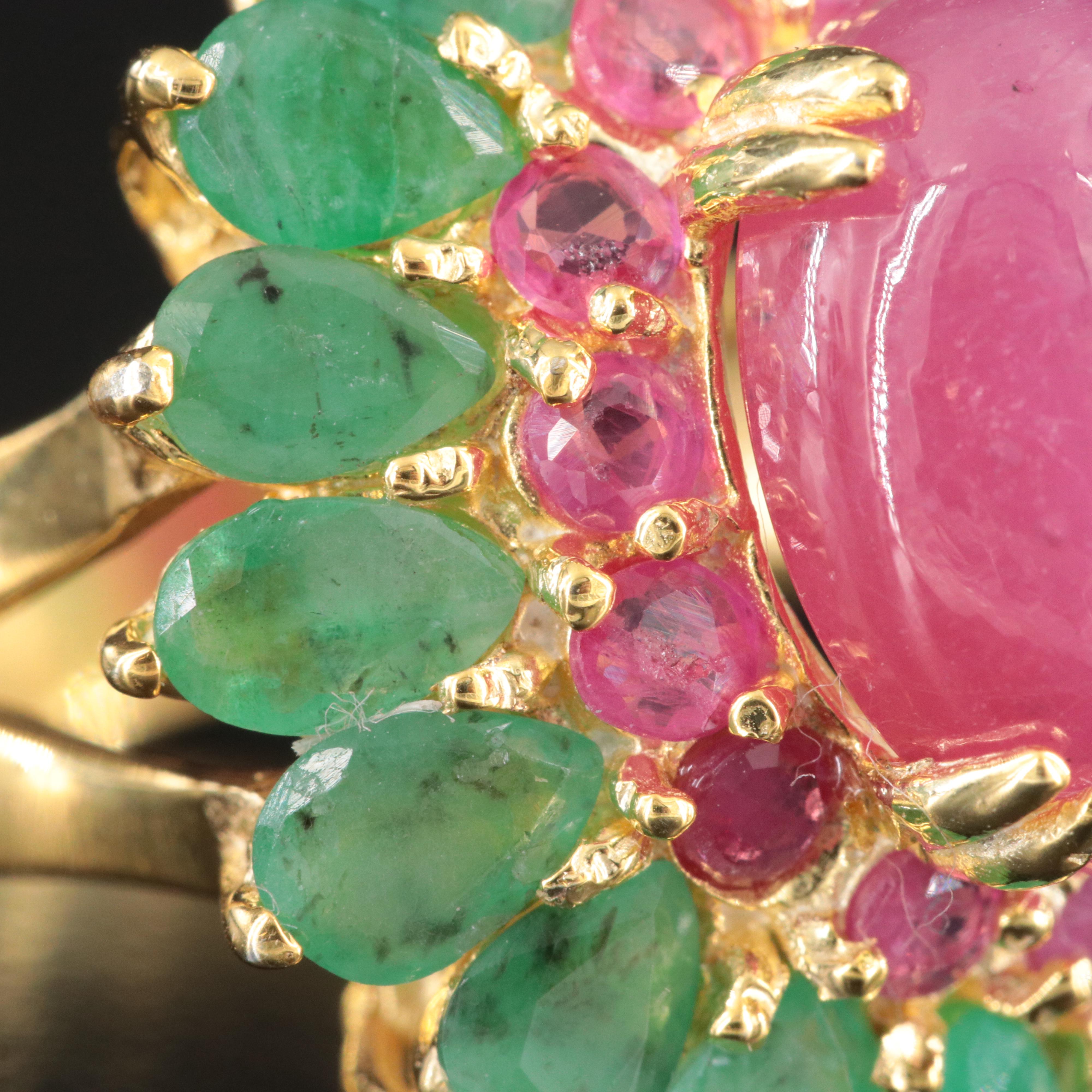 Sterling Emerald and Filled Floral Ring