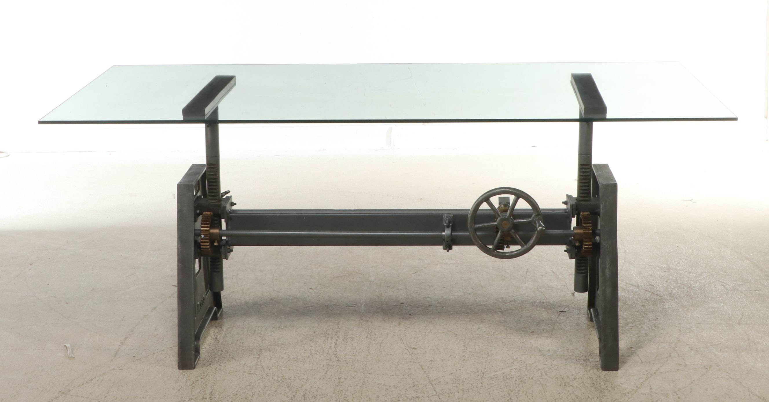 Arhaus "Industrial Crank" Metal Desk with Glass Top