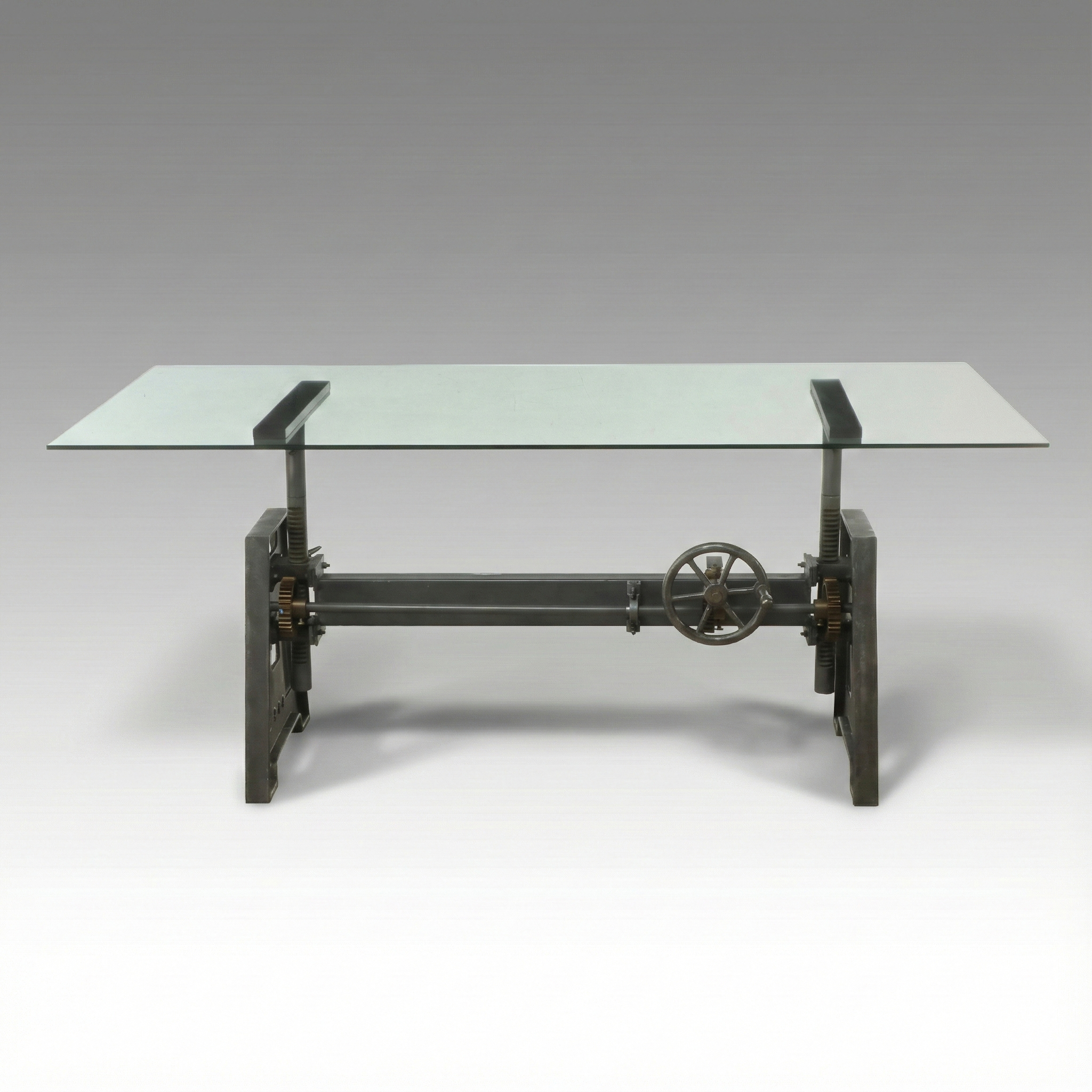 Arhaus "Industrial Crank" Metal Desk with Glass Top
