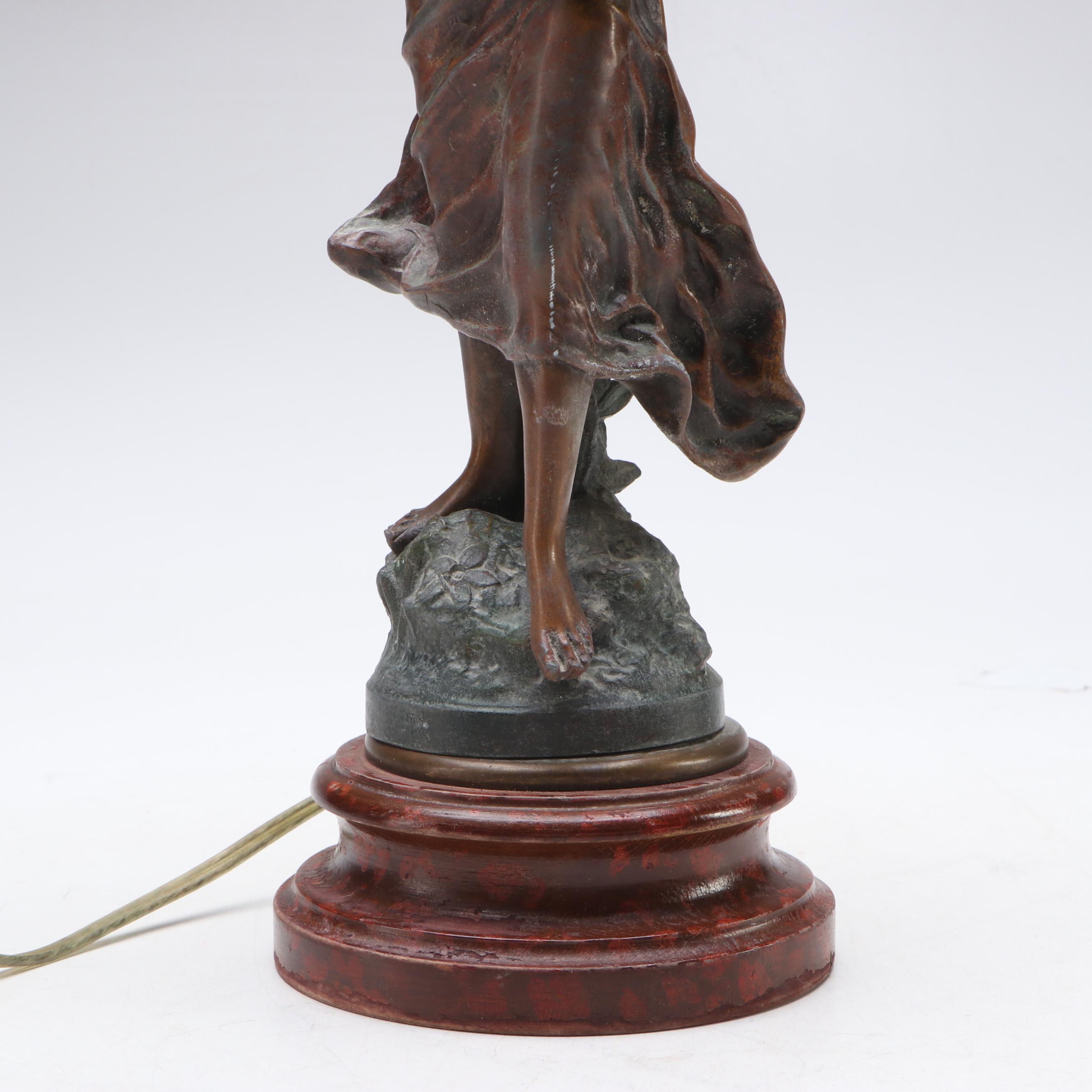 Art Nouveau Style Patinated Spelter Accent Lamp After George Maxim