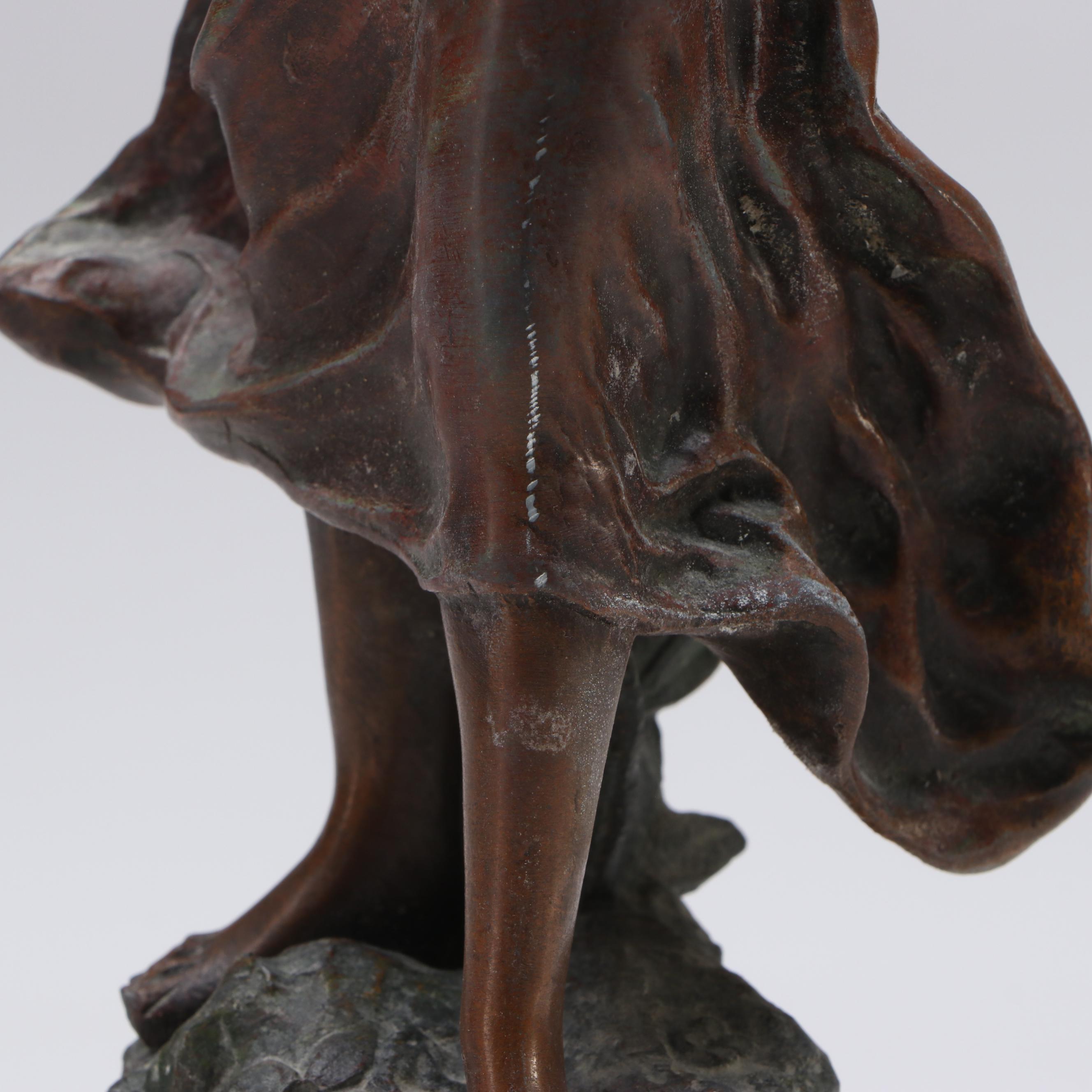 Art Nouveau Style Patinated Spelter Accent Lamp After George Maxim