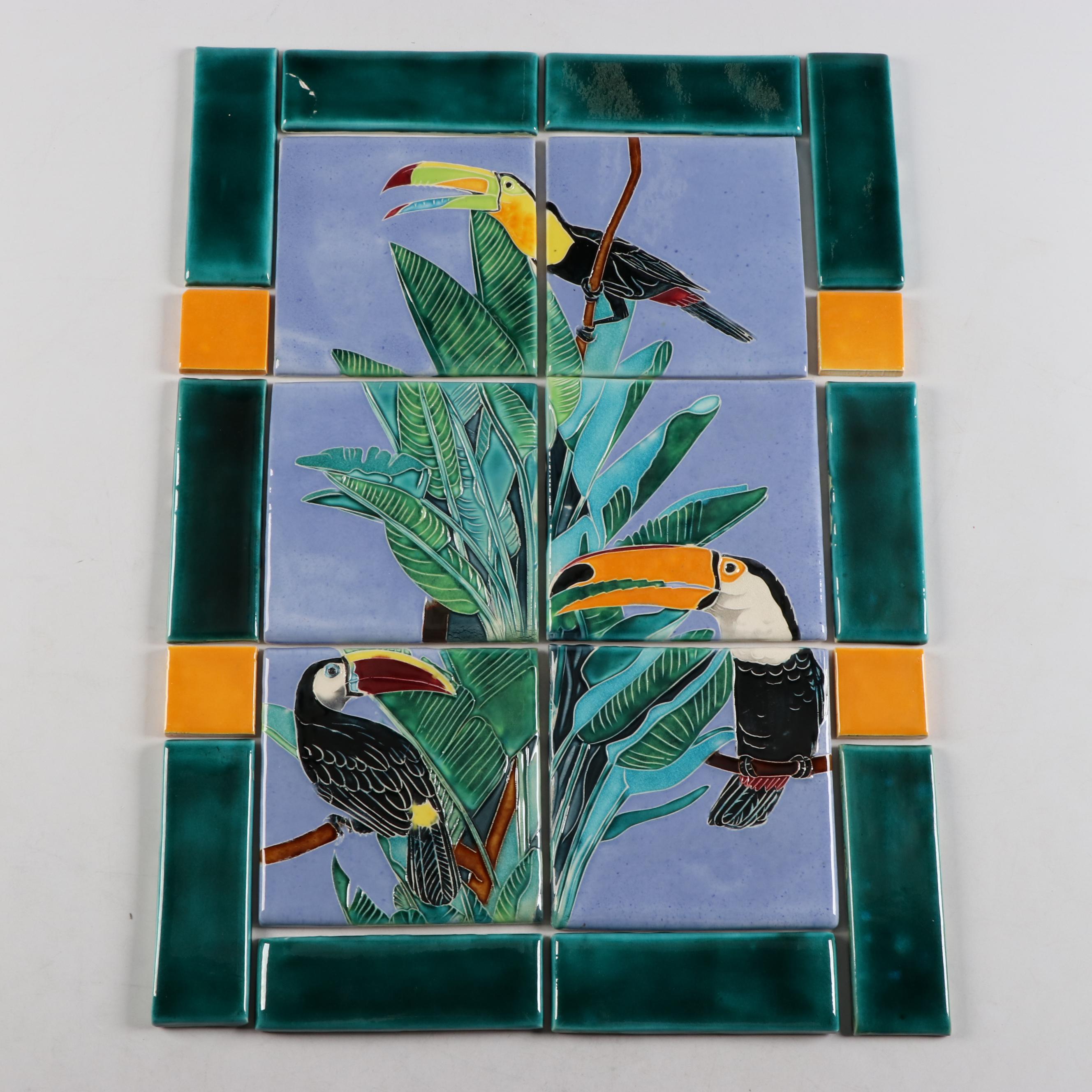 Catalina Pottery Ceramic Toucan Mural with Tile Catalogs and Newspaper Clipping