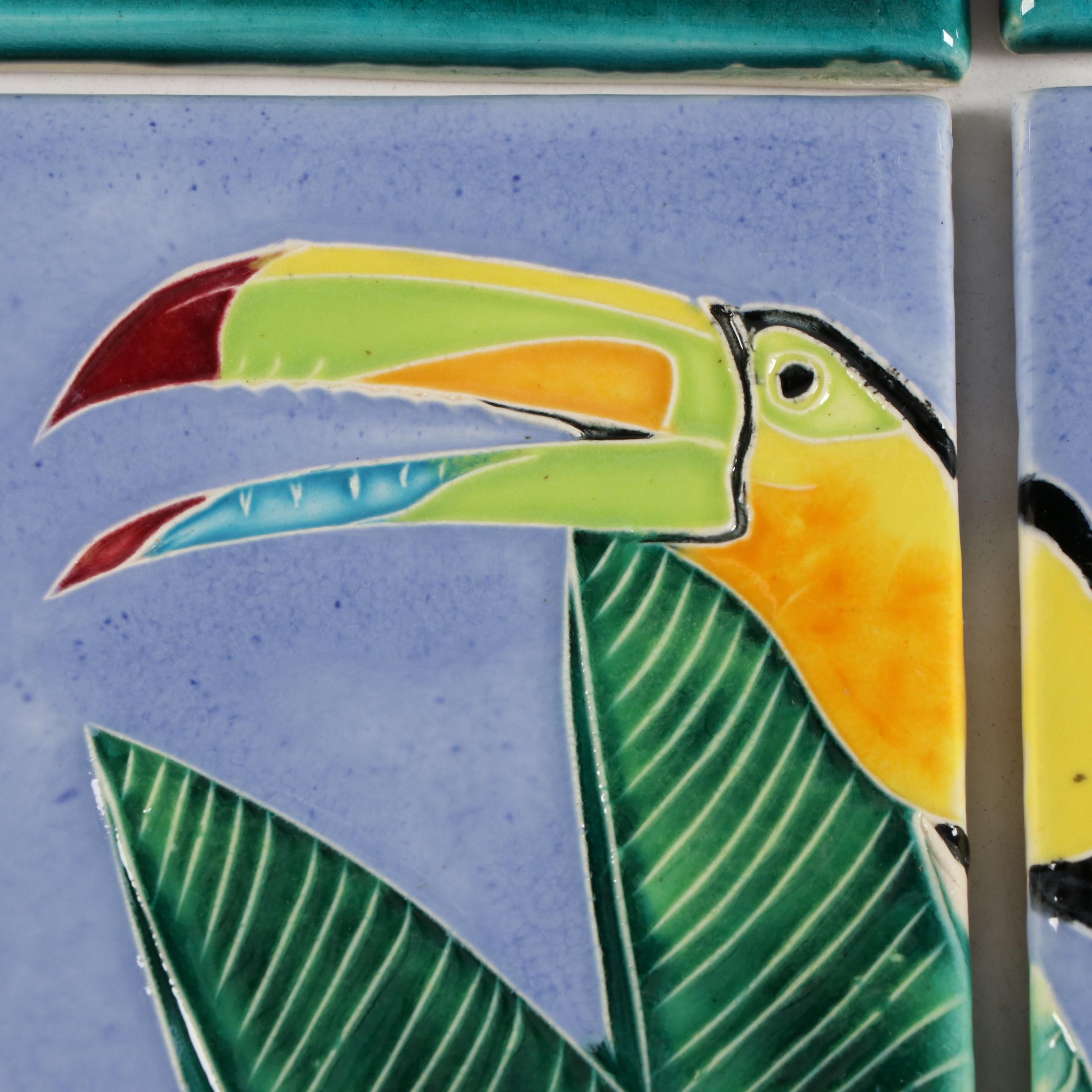 Catalina Pottery Ceramic Toucan Mural with Tile Catalogs and Newspaper Clipping