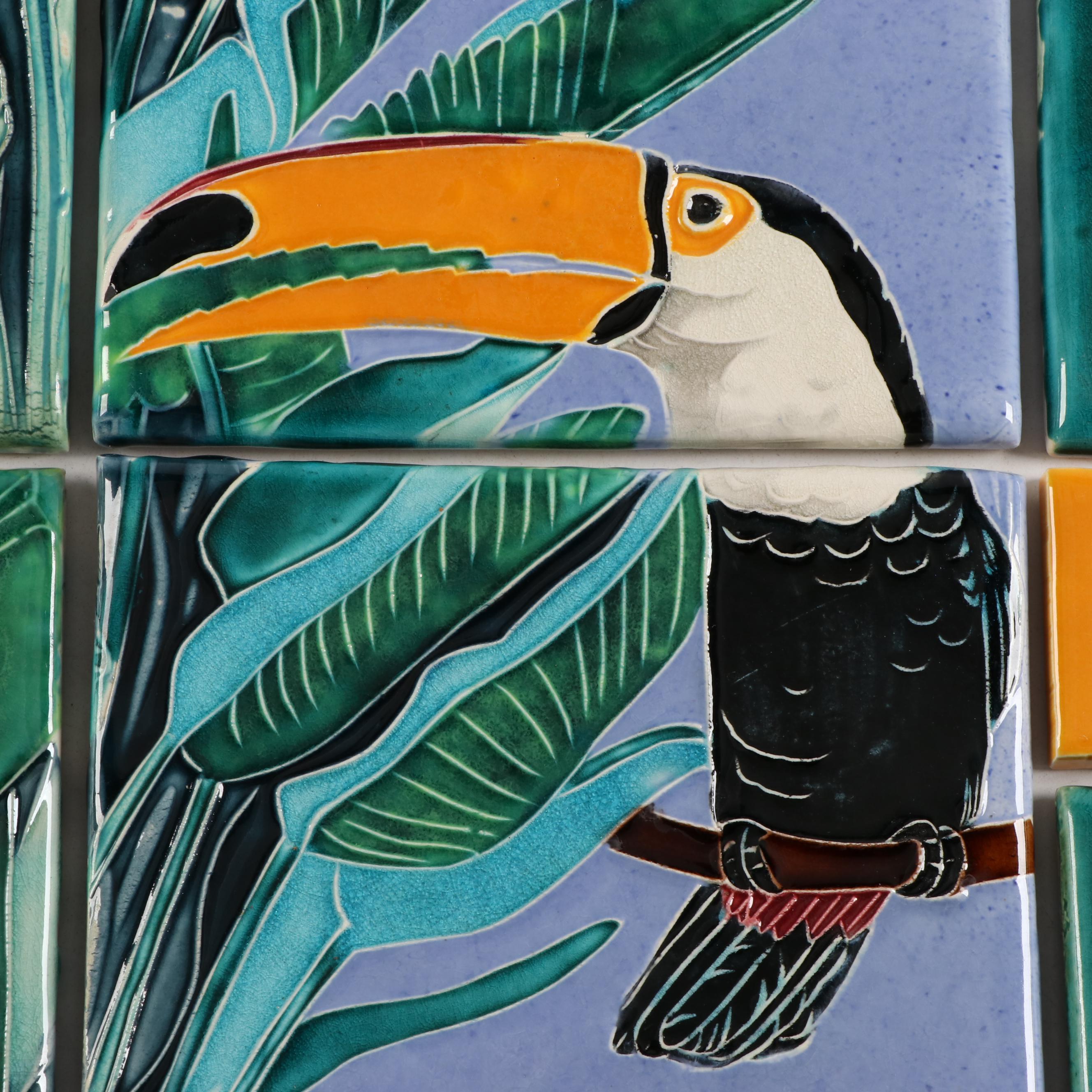 Catalina Pottery Ceramic Toucan Mural with Tile Catalogs and Newspaper Clipping