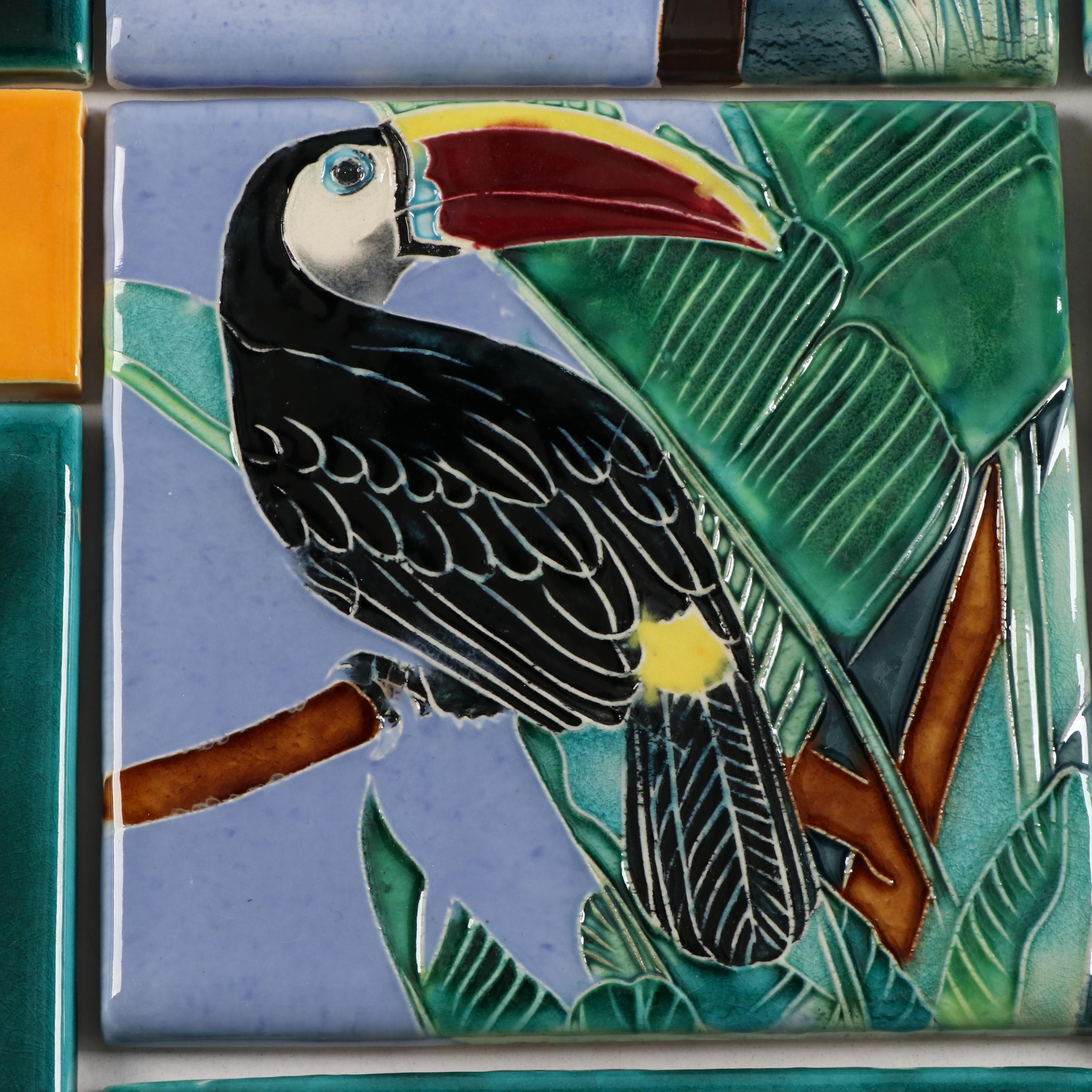 Catalina Pottery Ceramic Toucan Mural with Tile Catalogs and Newspaper Clipping