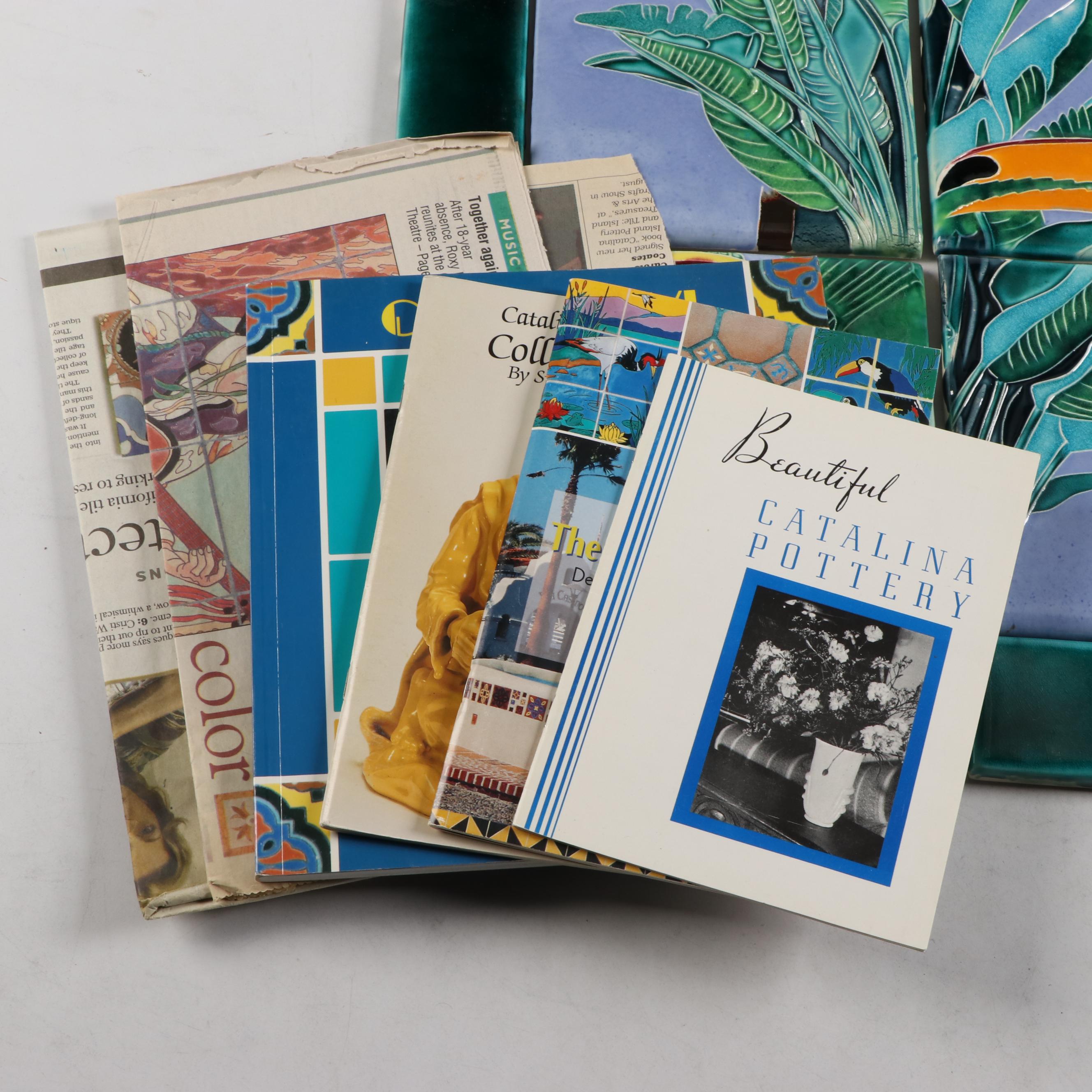 Catalina Pottery Ceramic Toucan Mural with Tile Catalogs and Newspaper Clipping