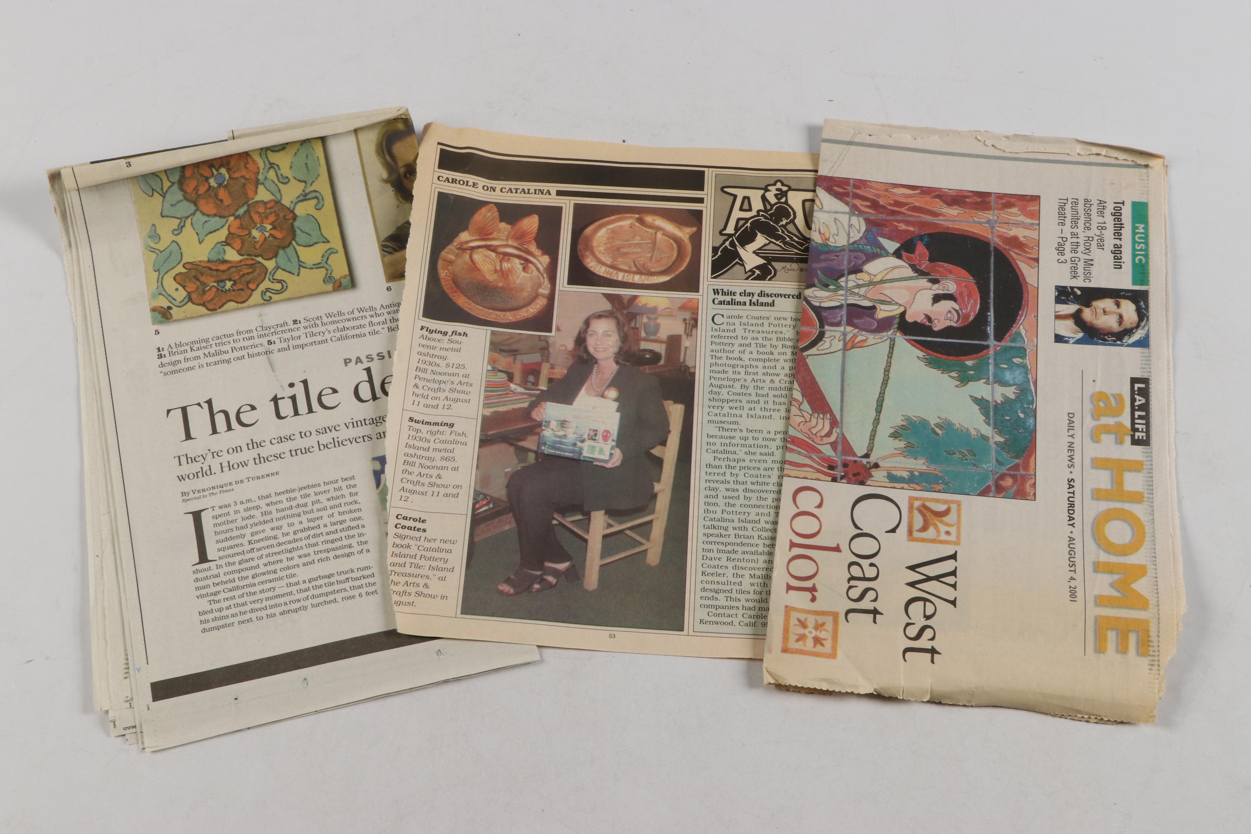 Catalina Pottery Ceramic Toucan Mural with Tile Catalogs and Newspaper Clipping