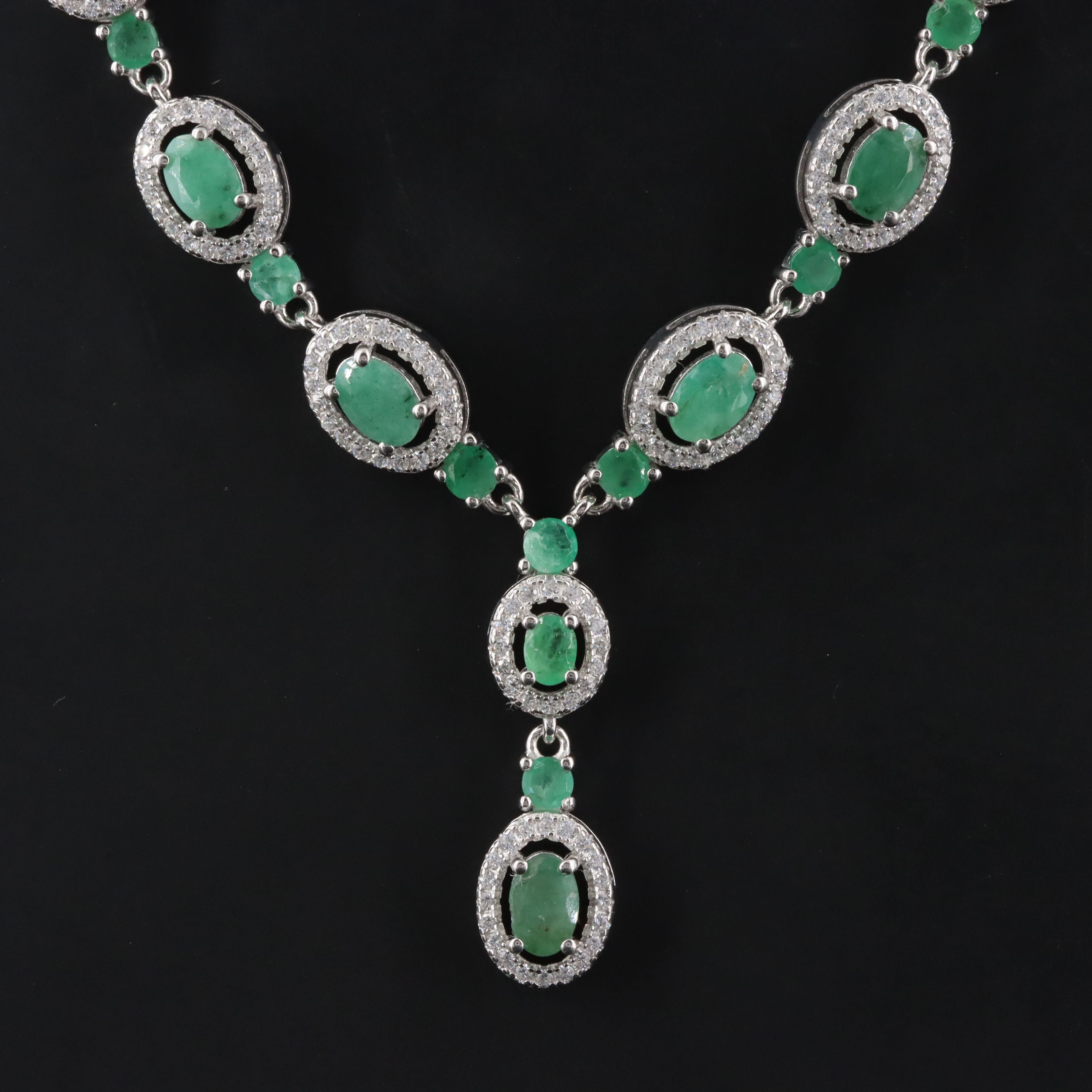 Sterling Emerald and CZ Necklace