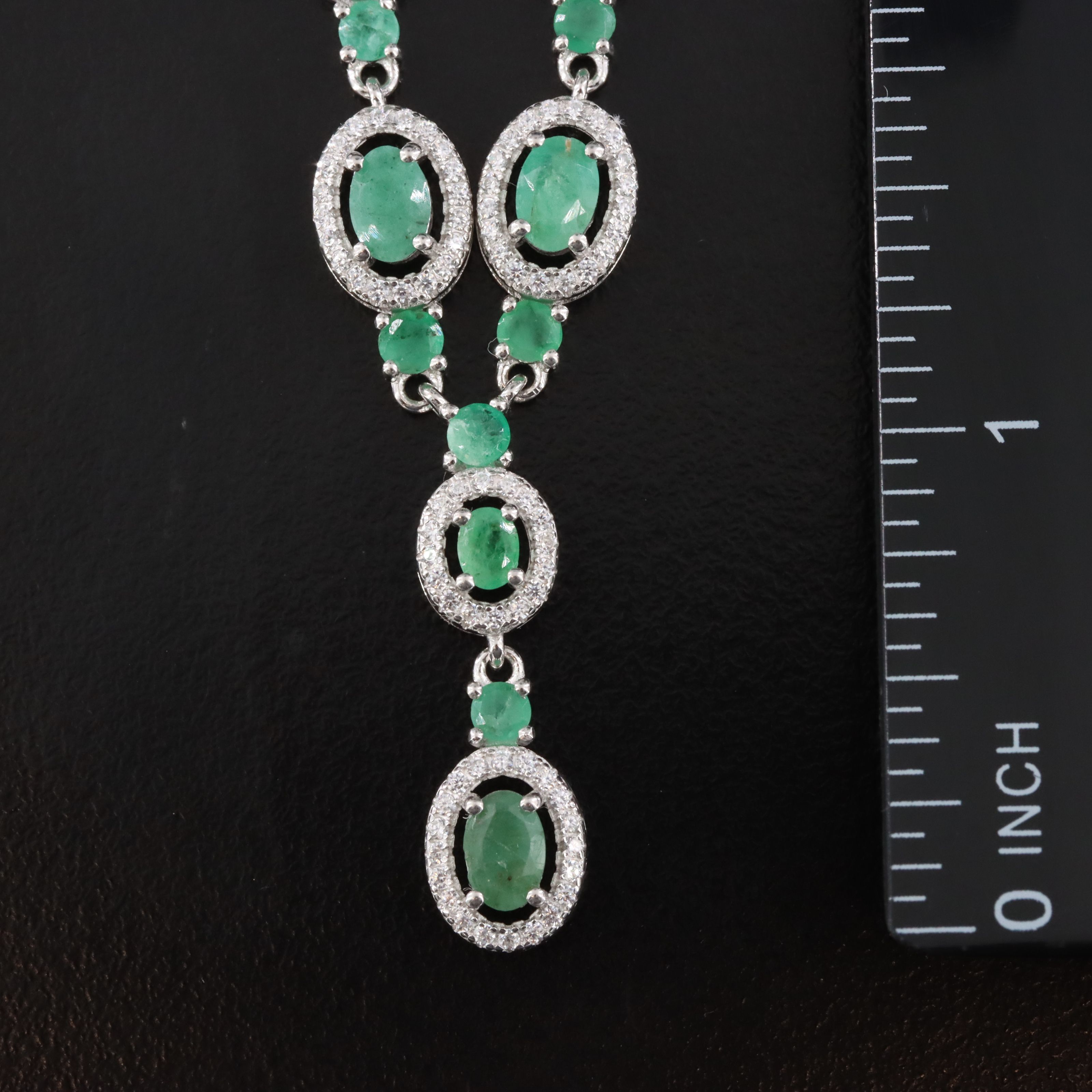 Sterling Emerald and CZ Necklace