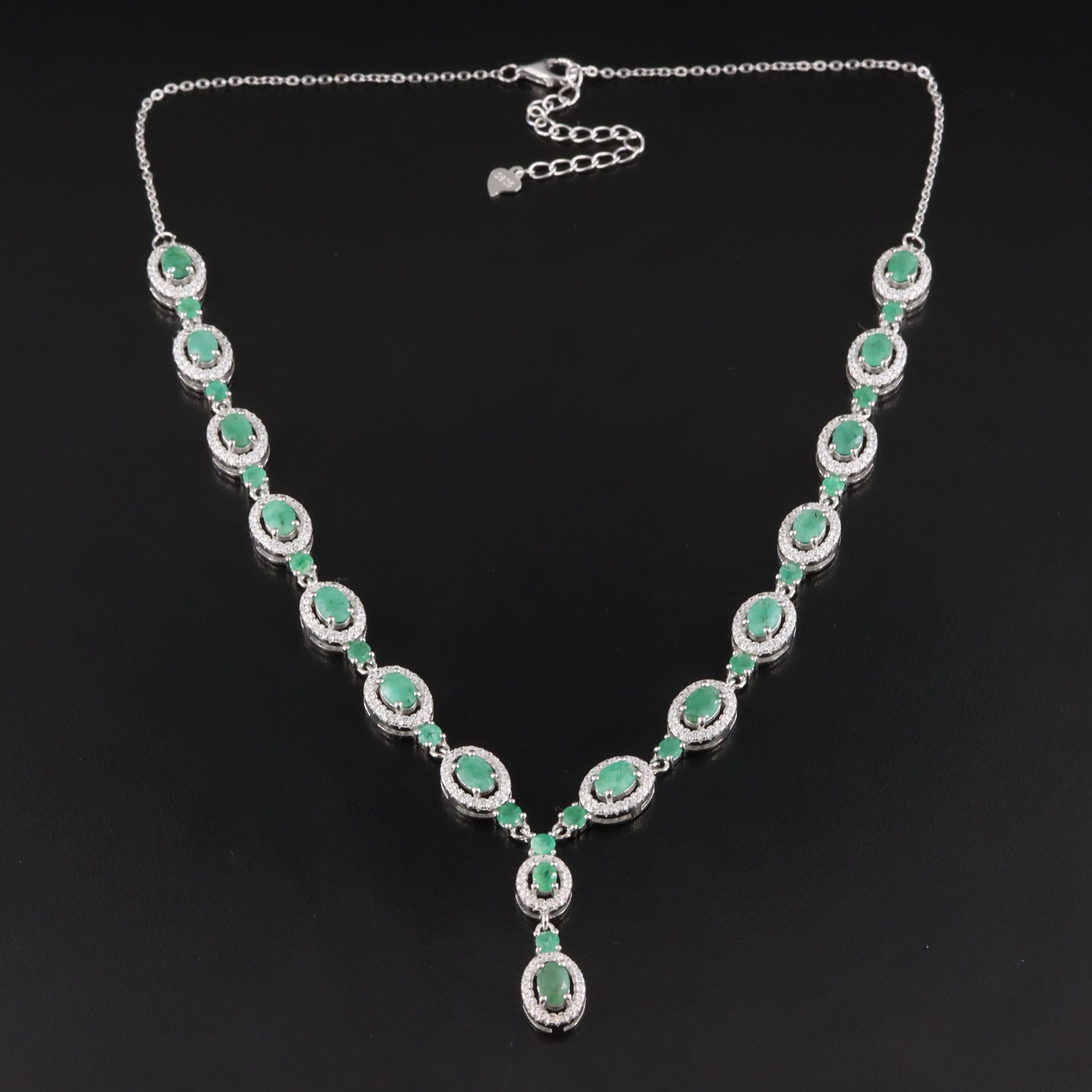 Sterling Emerald and CZ Necklace