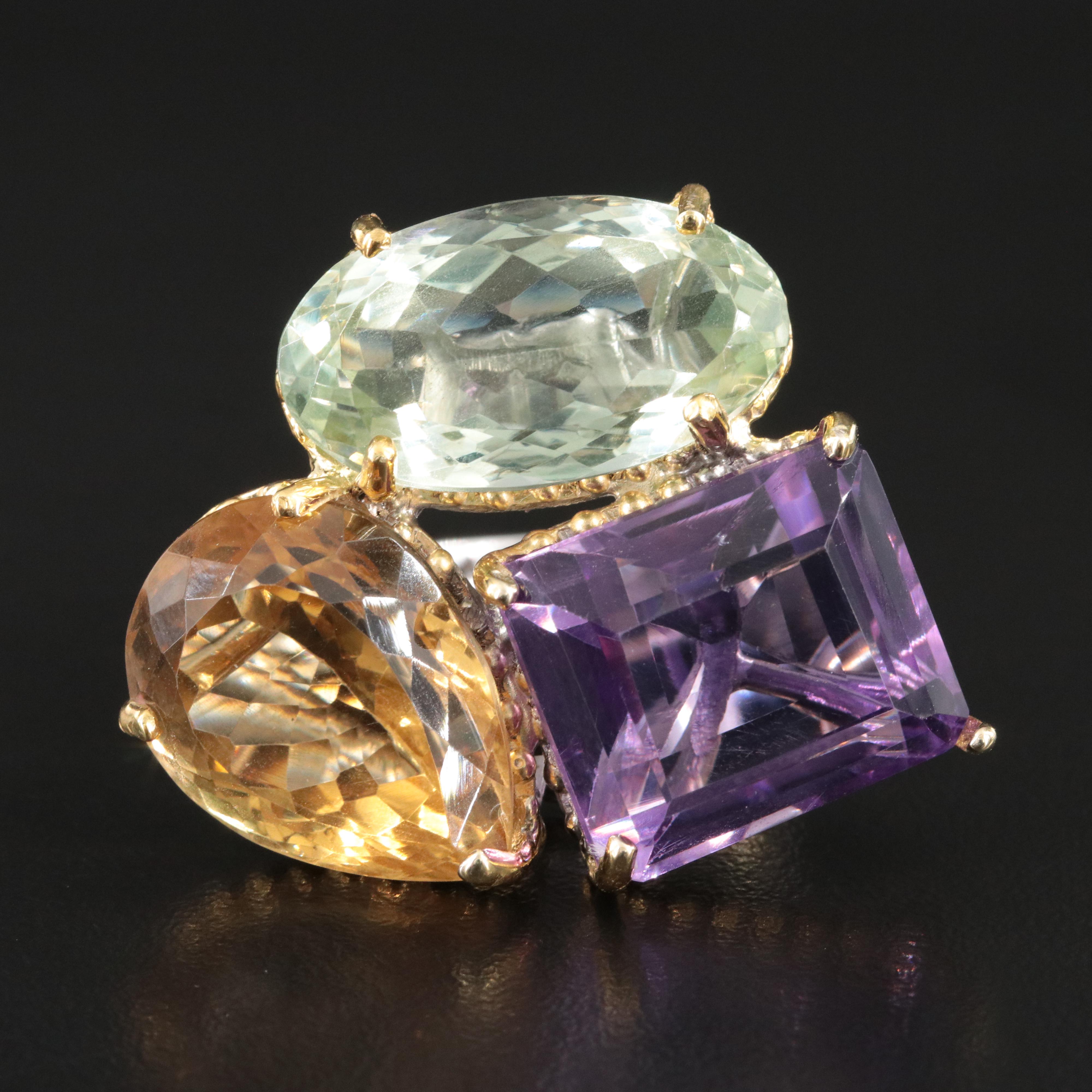 Sterling Gemstone Cluster Ring