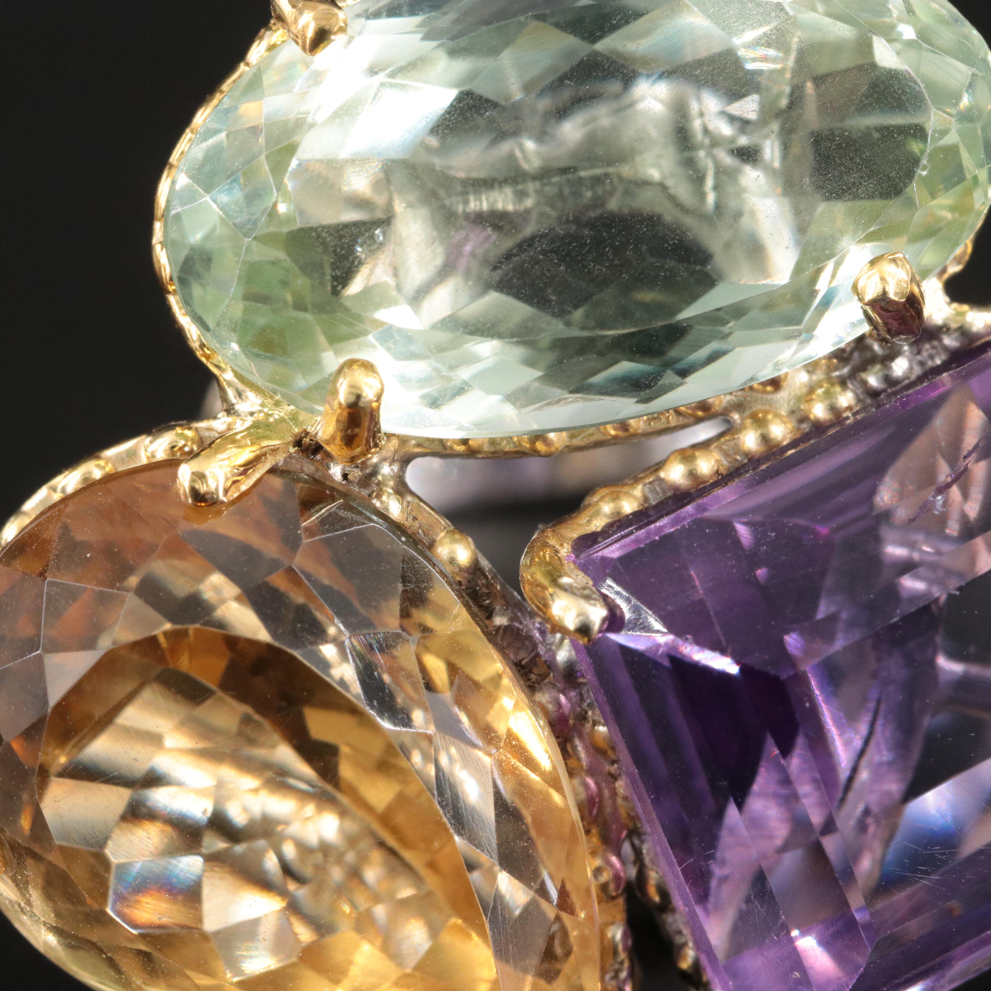 Sterling Gemstone Cluster Ring