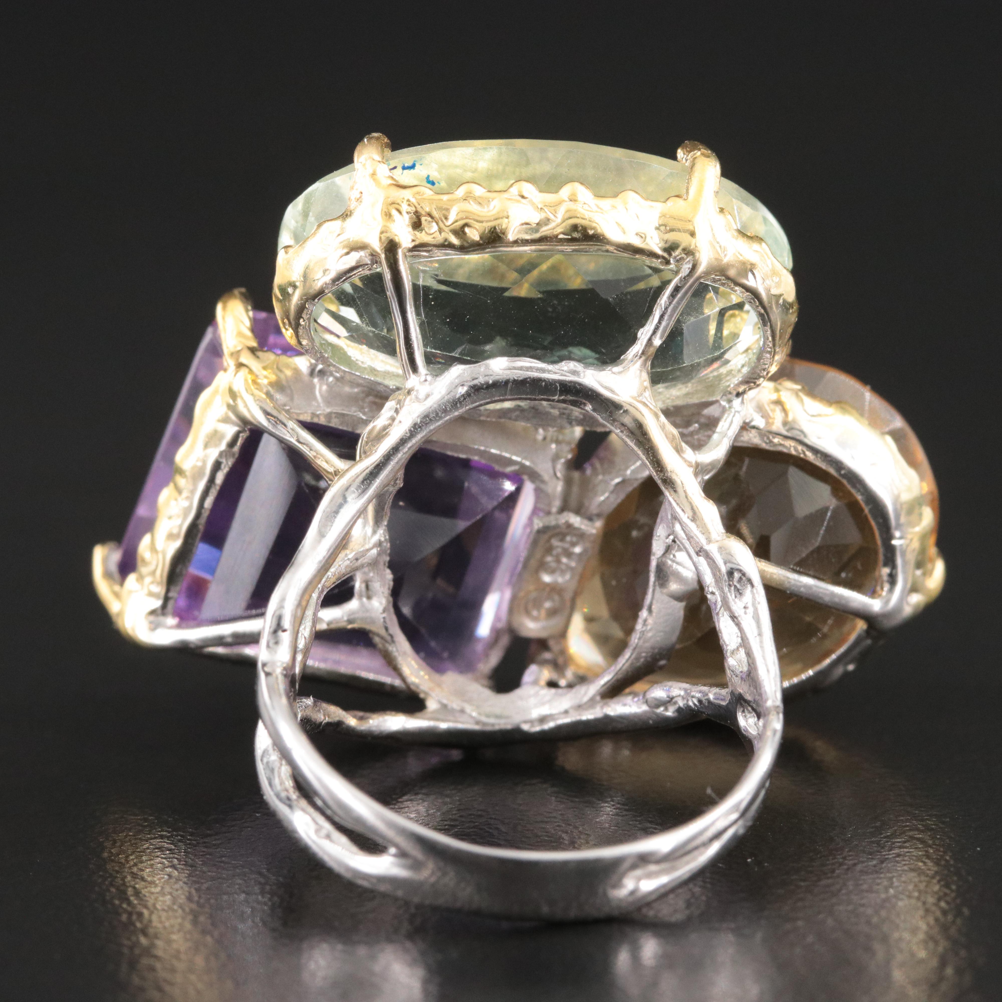 Sterling Gemstone Cluster Ring
