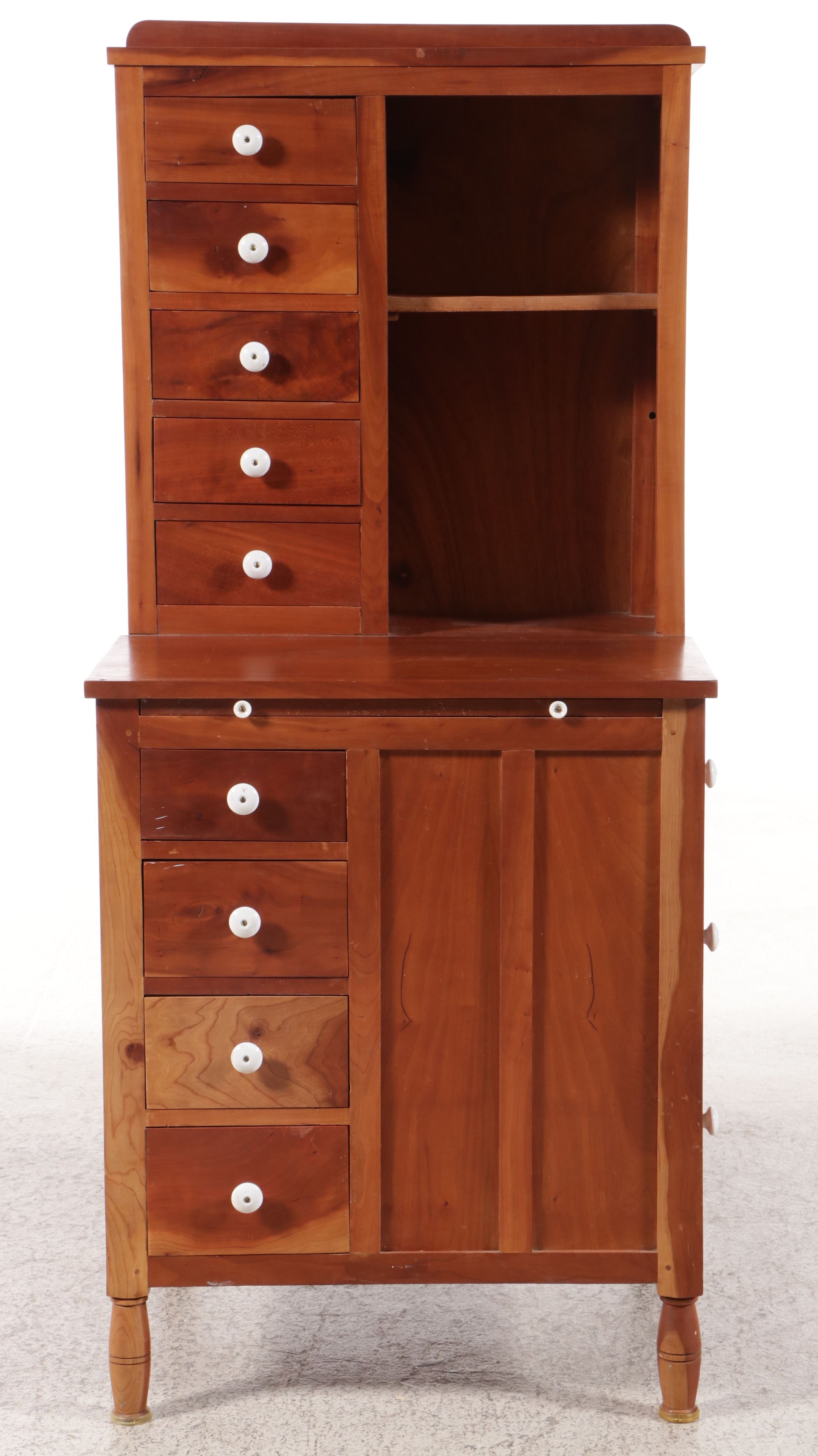 Twelve-Drawer Cherry and Mahogany Dental Cabinet with Draw Leaf