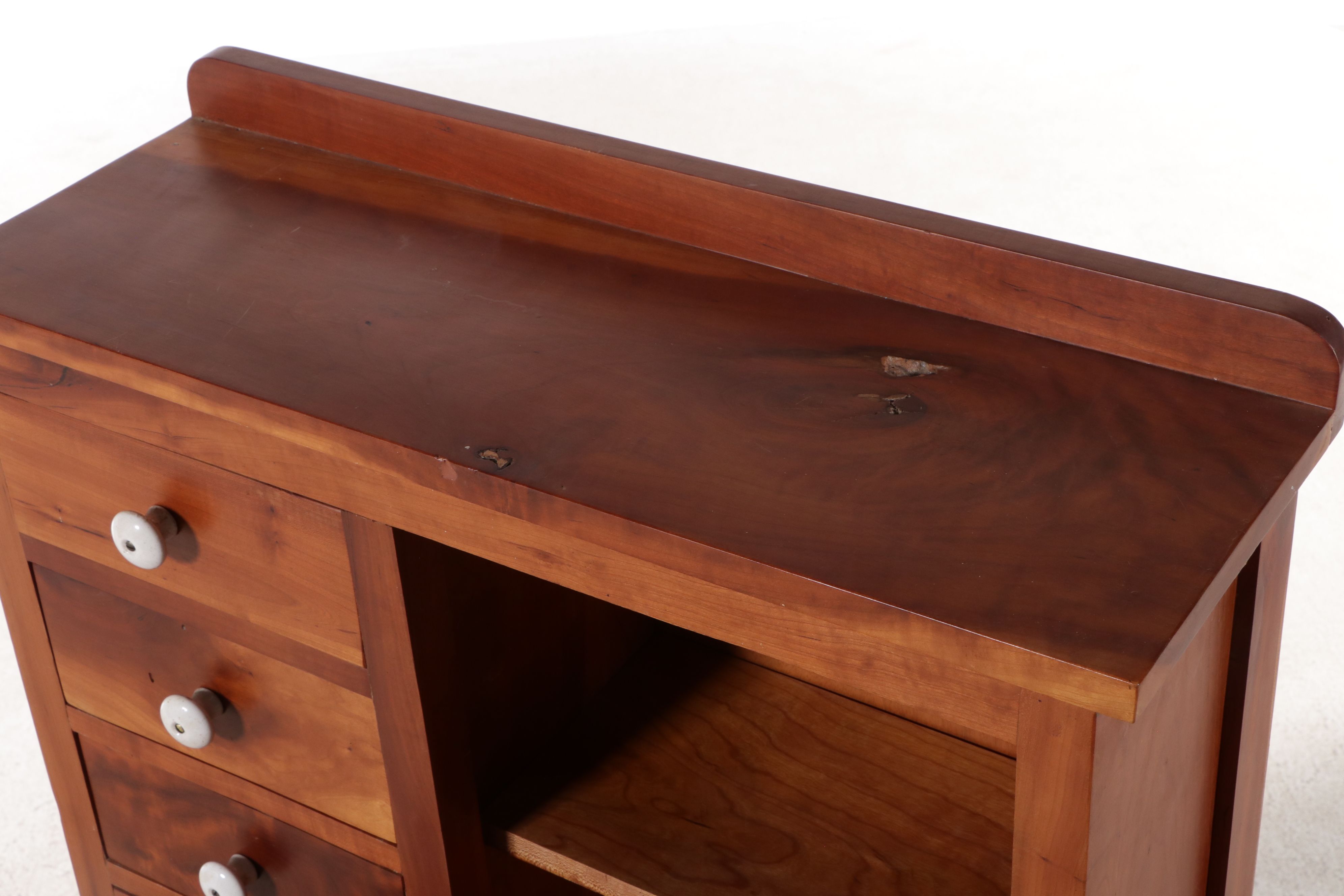 Twelve-Drawer Cherry and Mahogany Dental Cabinet with Draw Leaf