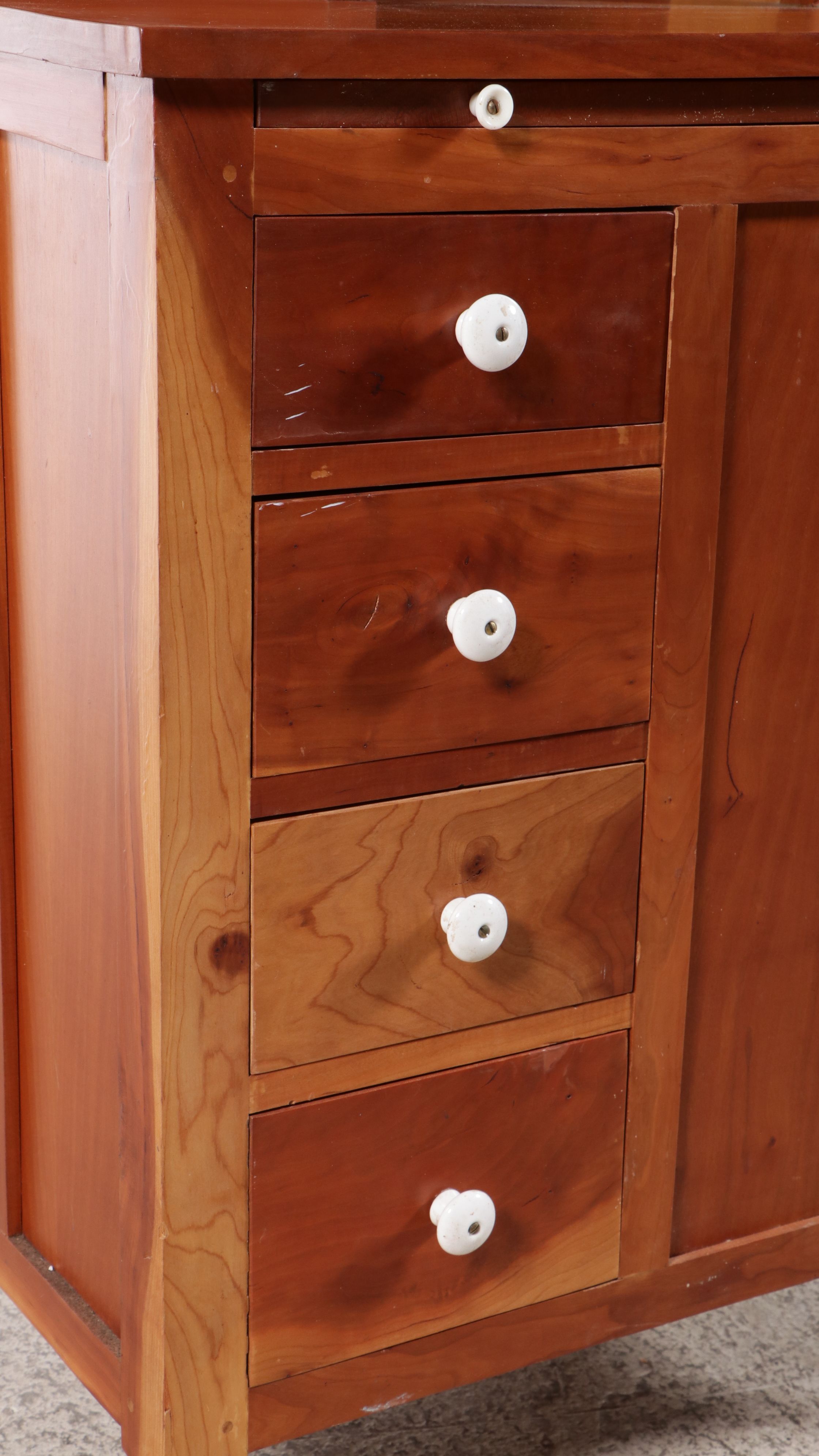 Twelve-Drawer Cherry and Mahogany Dental Cabinet with Draw Leaf