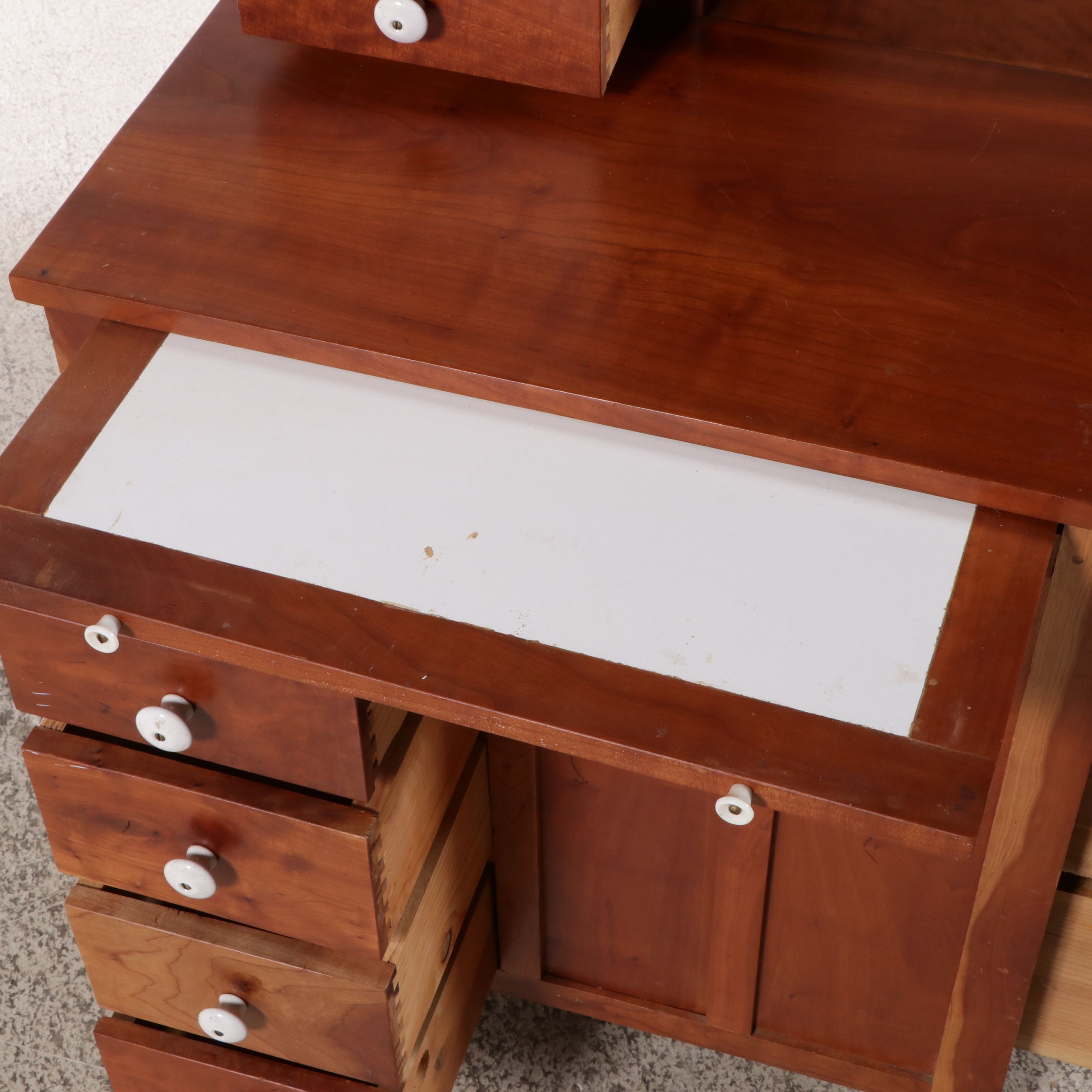 Twelve-Drawer Cherry and Mahogany Dental Cabinet with Draw Leaf